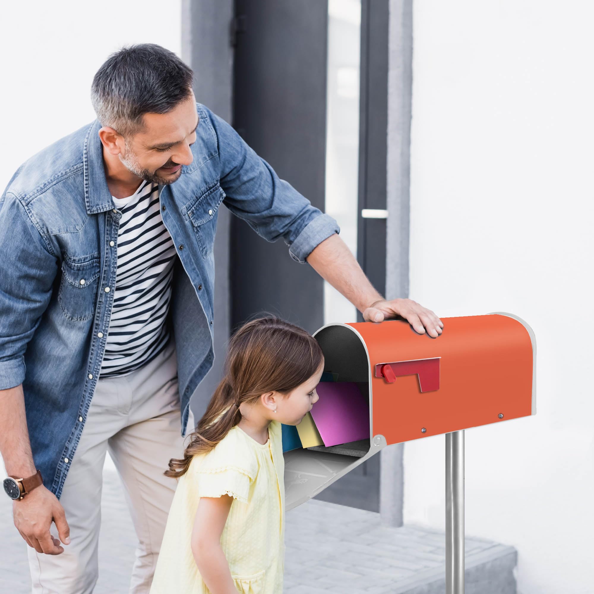 banjado Amerikanischer Briefkasten - US Mailbox/Letterbox mit Motiv Farbe Orange 51x22x17cm - Postkasten Stahl aus Amerika – Briefkasten amerikanisch weiß pulverbeschichtet