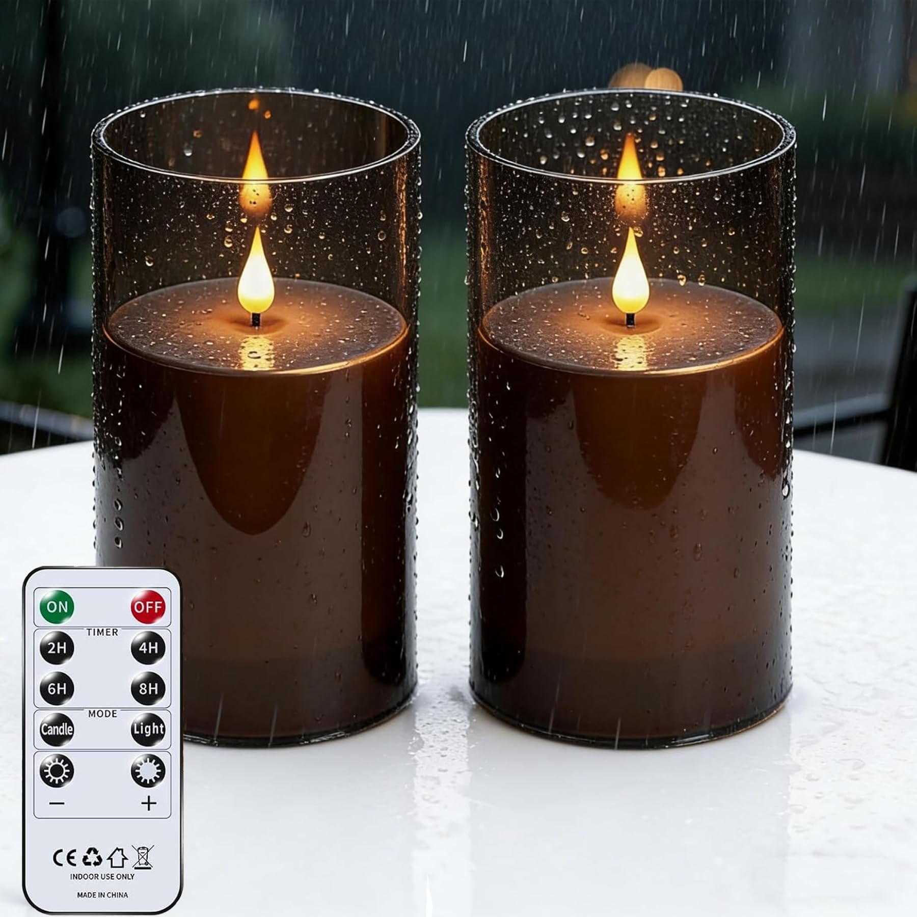 YAOBLUESEA 2 Pezzi Candele LED Senza Fiamma Impermeabili con Telecomando e Timer, Grandi Candele LED Tremolanti per Patio Giardino Esterno, φ10cm x 17,5cm, Grigio