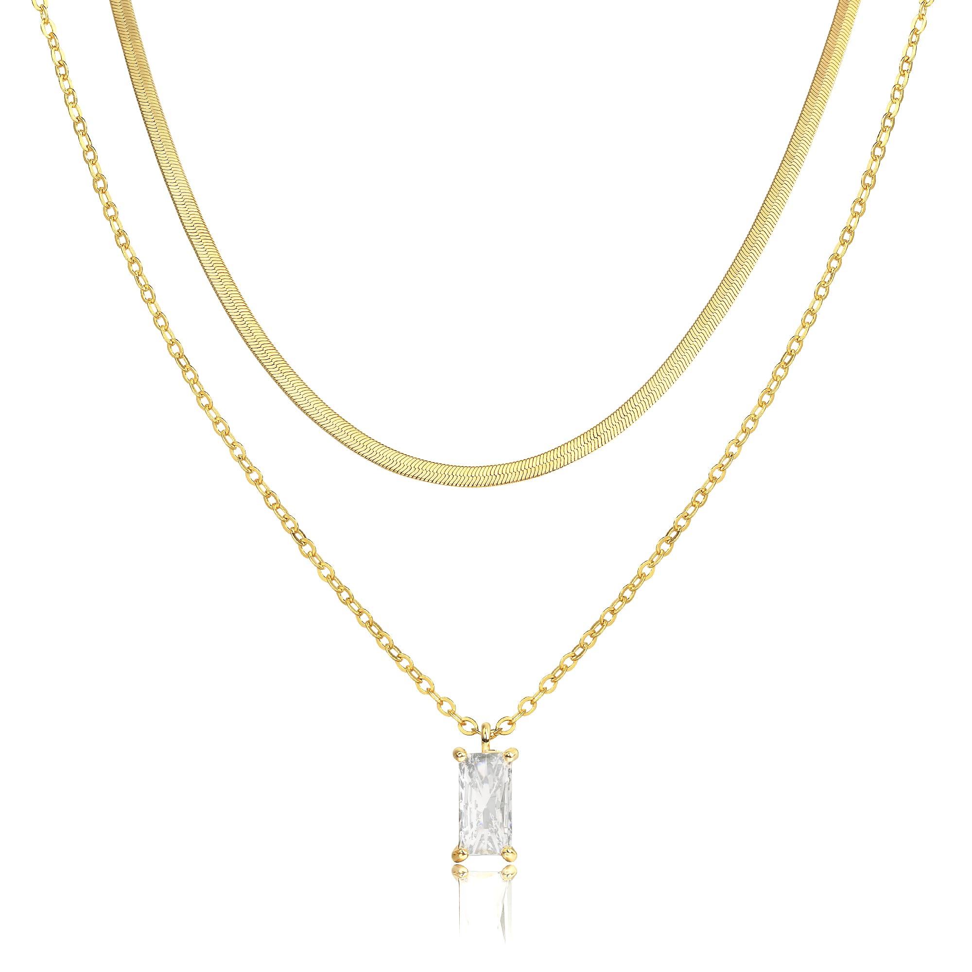 Tewiky Dainty 14k Gold Plated/Silver Cubic Zirconia Necklaces for Women, Simple CZ Jewelry Necklaces Trendy Gifts