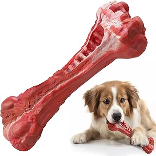 Dog Chew Toys for Aggressive Chewers Large Breed, Beef Flavor Durable Tough Dog Chew Bones for Large/Medium/Small Dogs, Big Indestructible Dog Toy, Dog Bones Made with Rubber