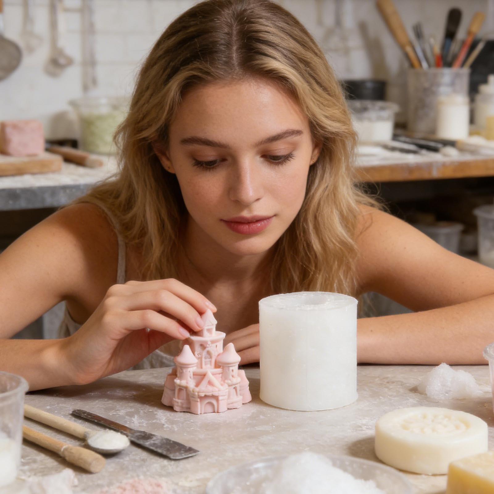 Stampo per Candele Stampo in Silicone Flessibile e Riutilizzabile | Stampo per Colate a Forma di Castello per Resina Epossidica Gesso Sapone Progetti Scolastici Studio Riunioni Familiari