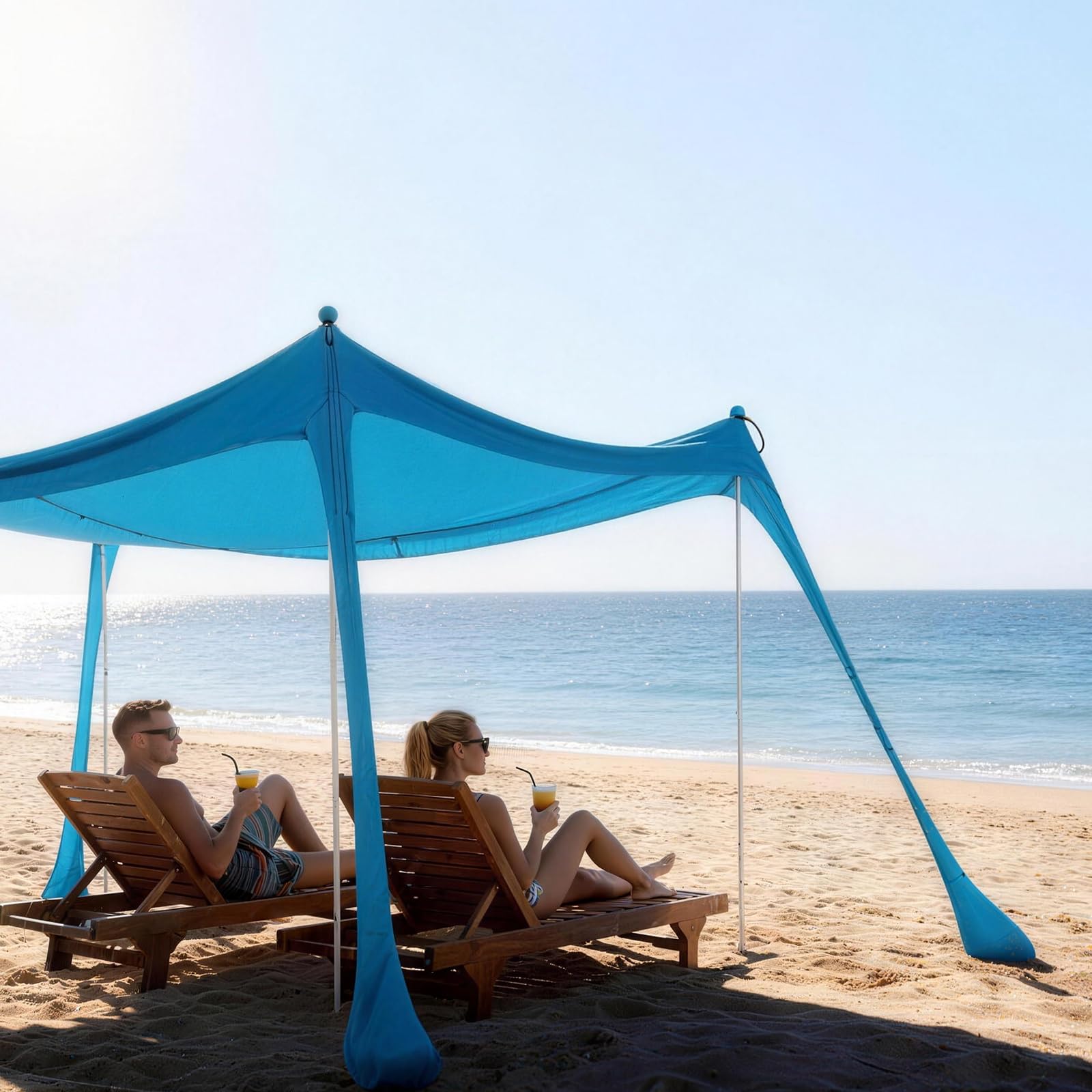 VEVOR Tenda Parasole Portatile da Spiaggia per Esterno Protezione Solare UPF 50+ 3 x 3 x 2 m, Parasole da Spiaggia con Pali di Supporto Ancoraggio Tenda Portatile per Campeggio Viaggio Pesca, Blu