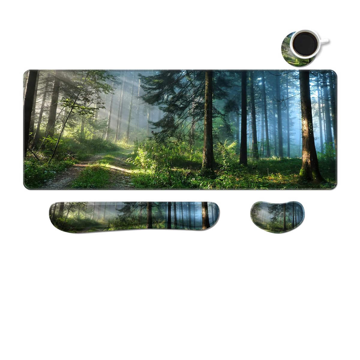 MIBITRI Keyboard Mouse Pad Set, Extended Gaming Mouse Pad+Ergonomics Keyboard Wrist Rest Support, Memory Foam, Easy Typing Pain Relief, 3Pcs XXL Ultra