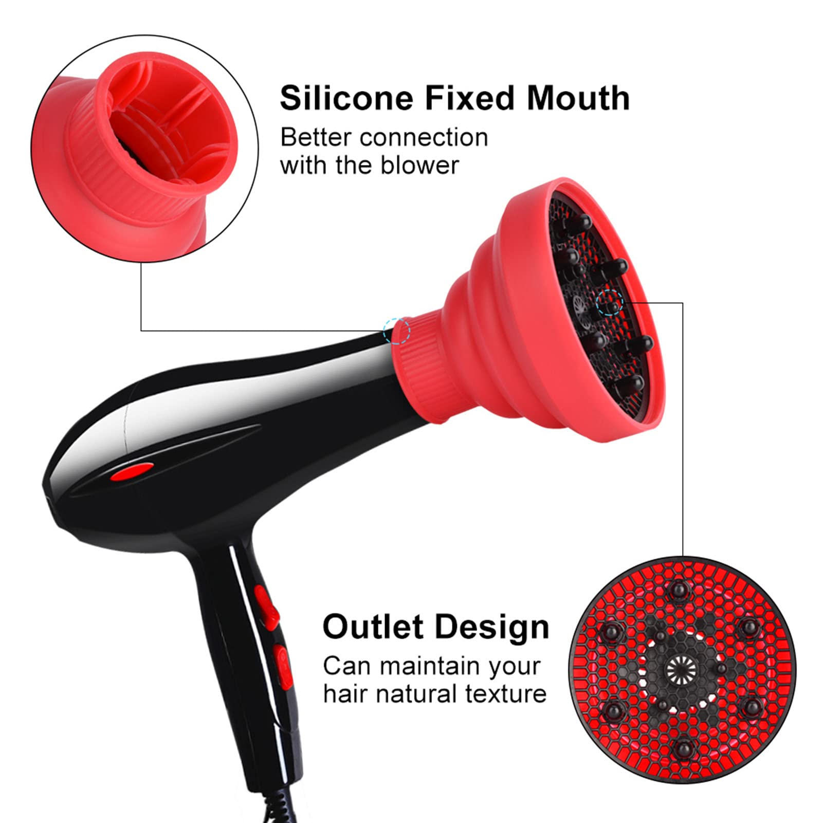 Hair Dryer Diffuser Attachment, Collapsible Silicone Hair Dryer Diffuser, Hair Color Care Folding Hairdryer Diffuser for Most Hair Dryer Blowers Makeup Styling