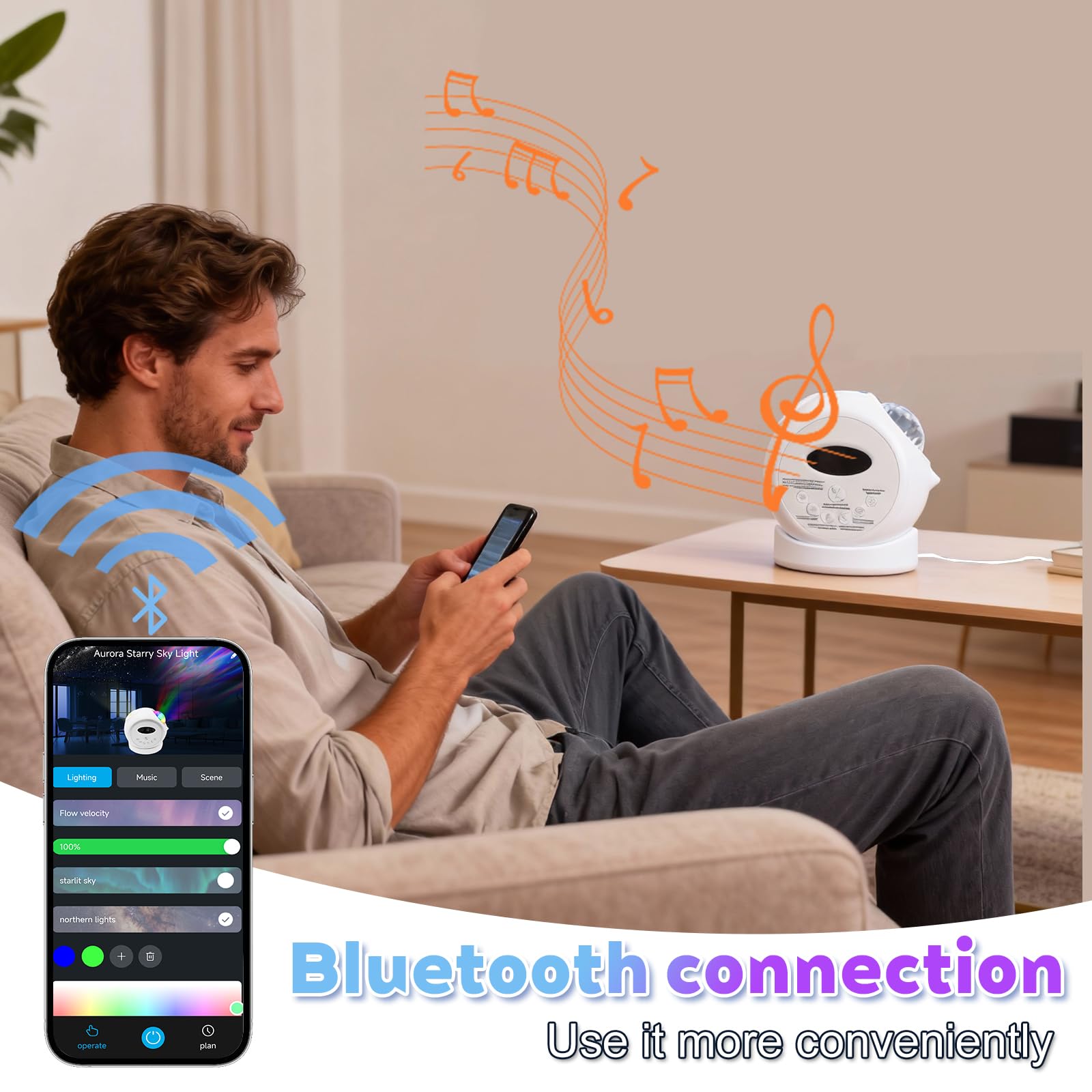Aurora Starlight Sky Proiettore Luce notturna Caratteristiche Bluetooth Riproduzione musicale e 5 modalità di proiezione galassia — Camera da letto Nebulosa Soffitto Luce LED Decorazione per la camera