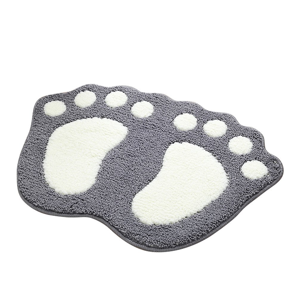 Tapis Salle De Bain Antidérapant Et Absorbant - Motif Grands Pieds Mignons, Gris 48x67 Cm