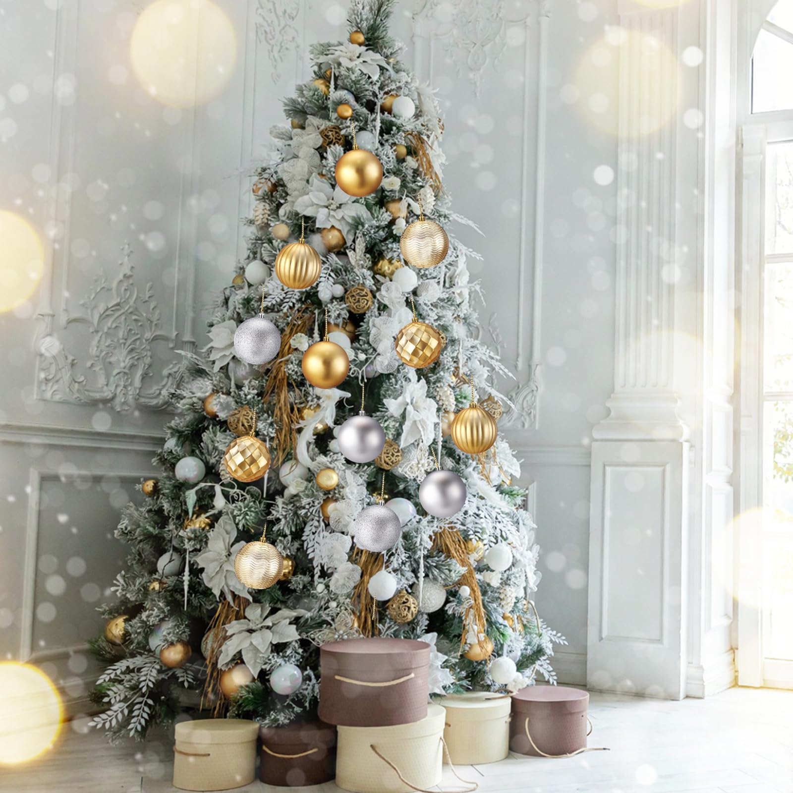 Syhood Juego de 12 adornos de bolas de Navidad de 4 pulgadas, inastillables, bolas de plástico para decoración de árbol de Navidad, bolas colgantes para árbol de Navidad, vacaciones, boda, fiesta