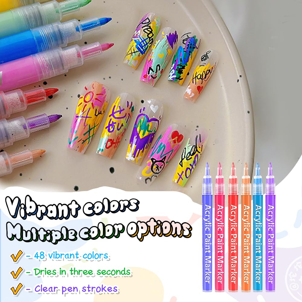 Drkicsy 24 Colors Nail Art Pens for Painting Nails, 0.7mm Acrylic Paint Makers DIY Nail Art Markers, Quick-drying Nail Polish Pens Doodle Pens for Drawing Point Liner