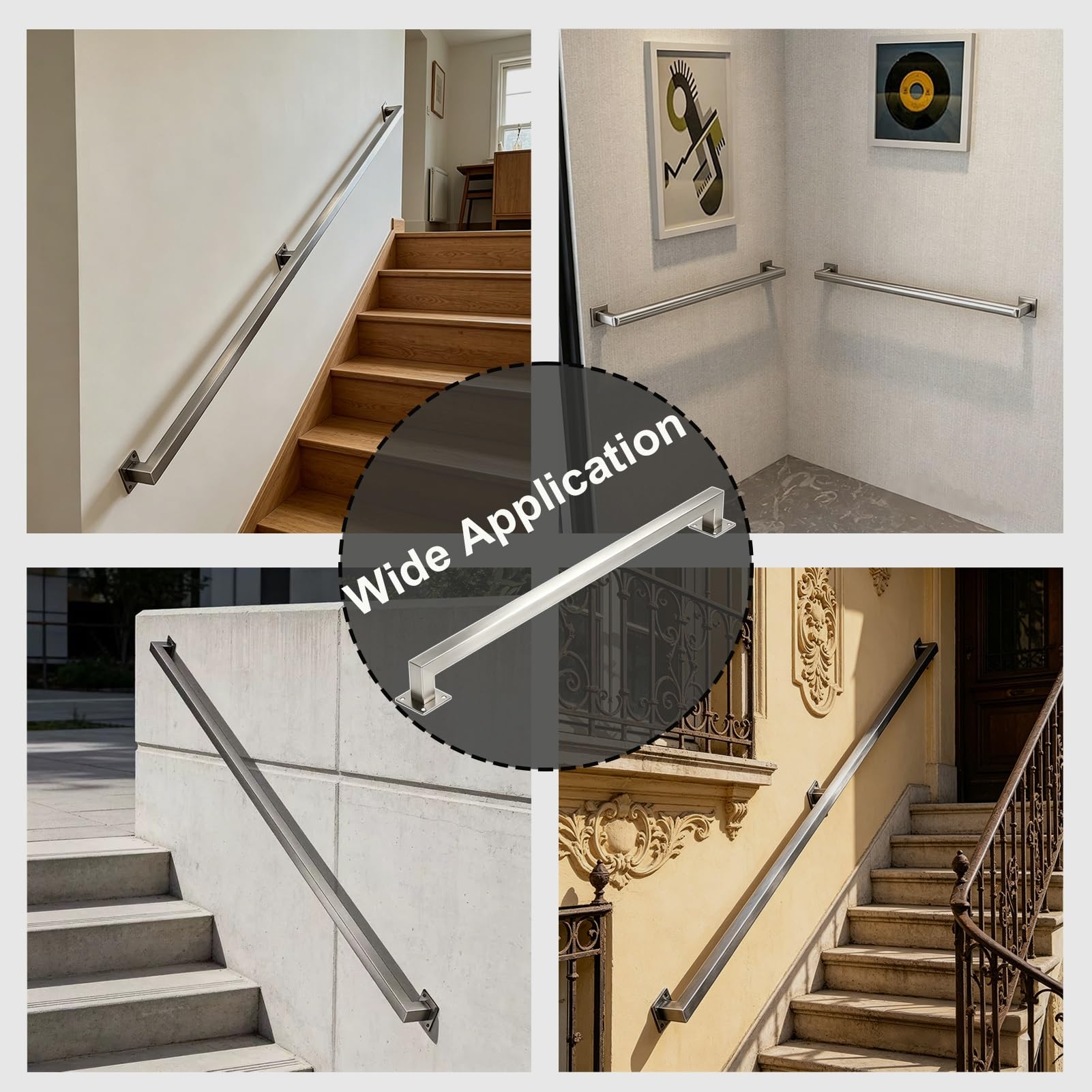 Barras de Apoyo para Ducha, pasamanos Antideslizantes para escaleras, 1 2 3 4 5 6 Metros, pasamanos de Acero Inoxidable para escaleras Interiores y Exteriores, Montaje en Pared (2