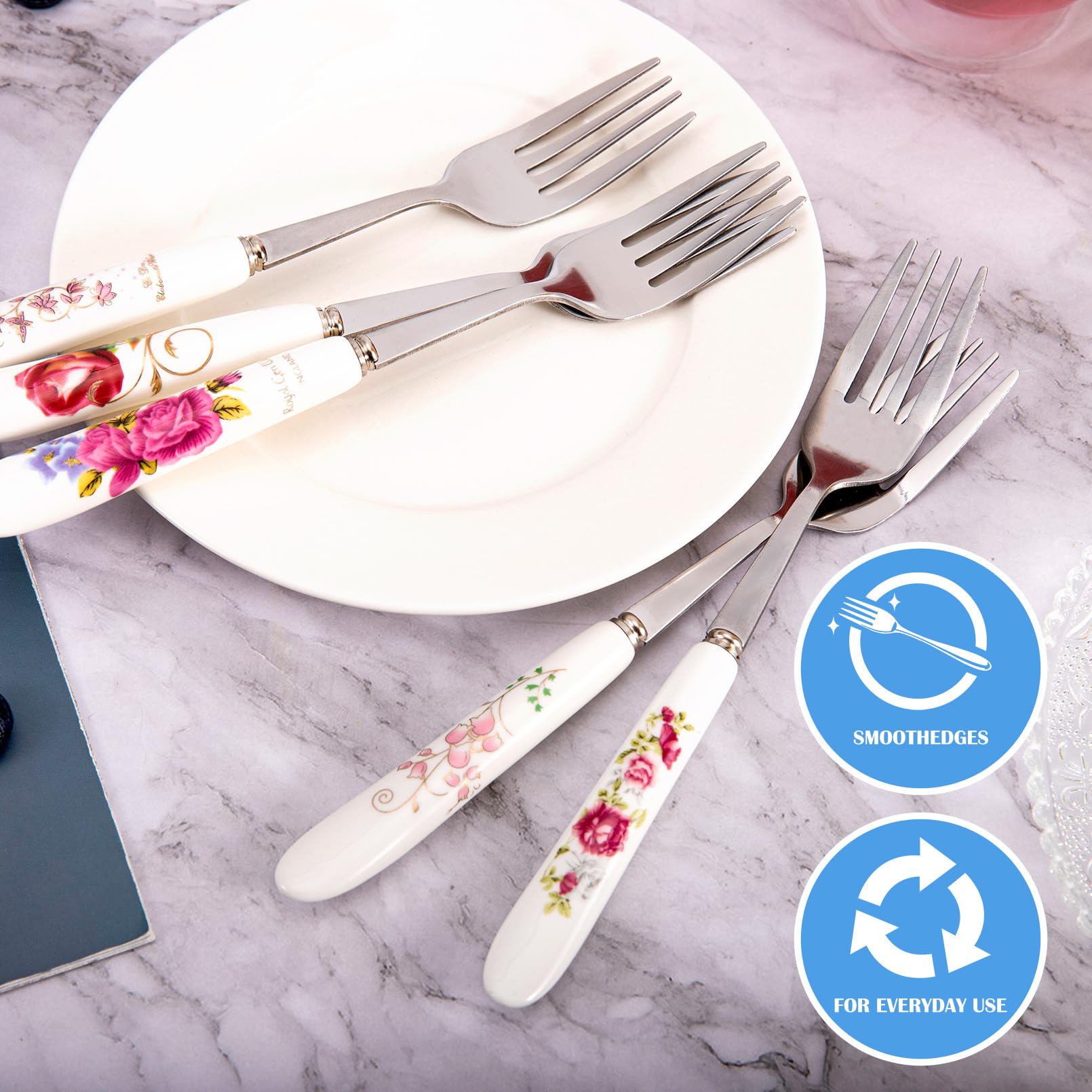 12 Pcs Dinner Forks, Floral Fork with Ceramic Handle, 12 Patterns — Amazon image 5