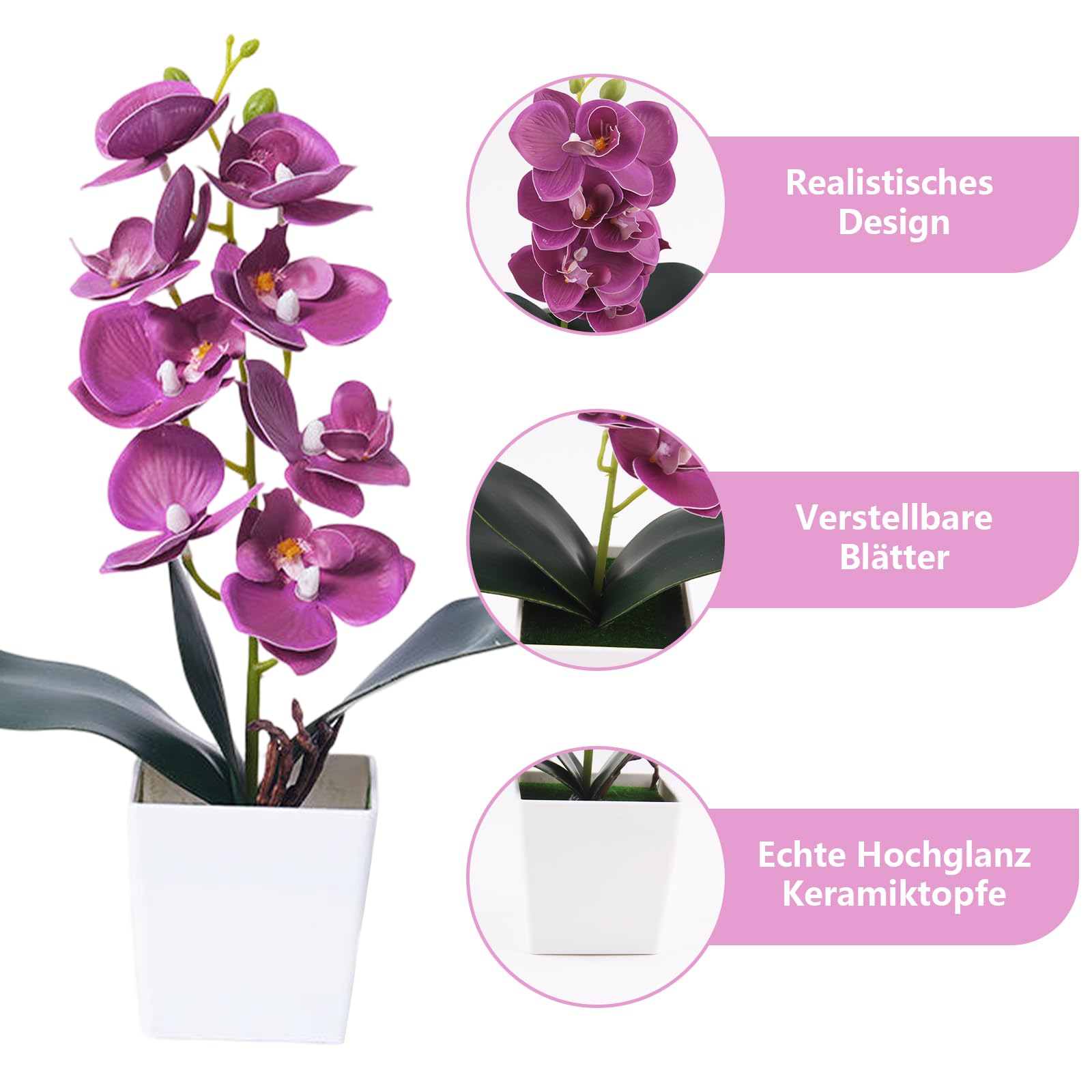 3 sztuczne doniczki orchidei 30 cm roślina kwiaty balkon | ze sztucznymi plastikowymi doniczkami dekoracja kwiatowa dekoracja biurowa