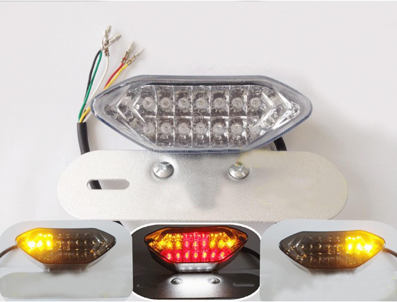 TASSO 1x Integrated LED lights RED brake light taillight parking light with yellow turn signal indicator lights for Motorcycle Quad ATV MOTO SCOOTER Transparent shell TASSO 10006WE