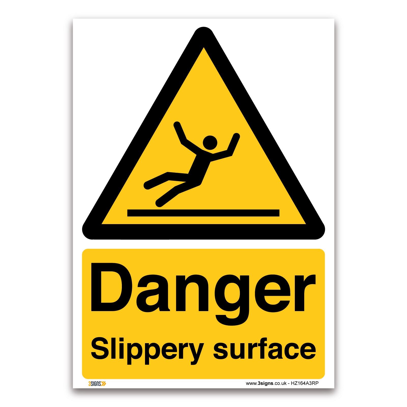 Danger Slippery surface Sign - A3 1mm Rigid Plastic Sign - Warning Construction Security - Workplace Emergency Health & Safety Signage - Office Warehouse