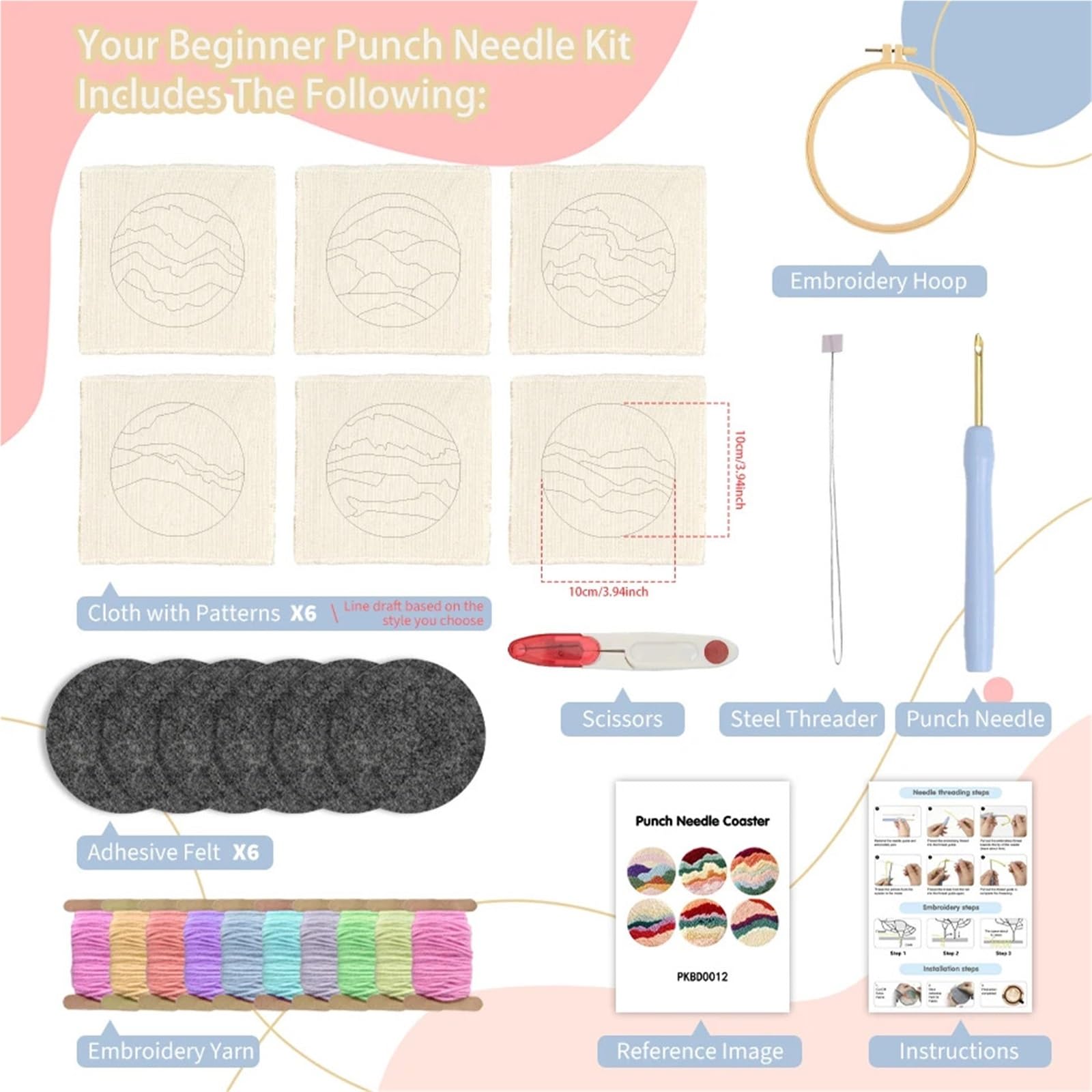 Kit De sous-Verres À Aiguilles, 1 Ensemble, 6 Pièces, Broderie D'aiguilles Poinçonner Facile Faire pour Soi-même(Color3)