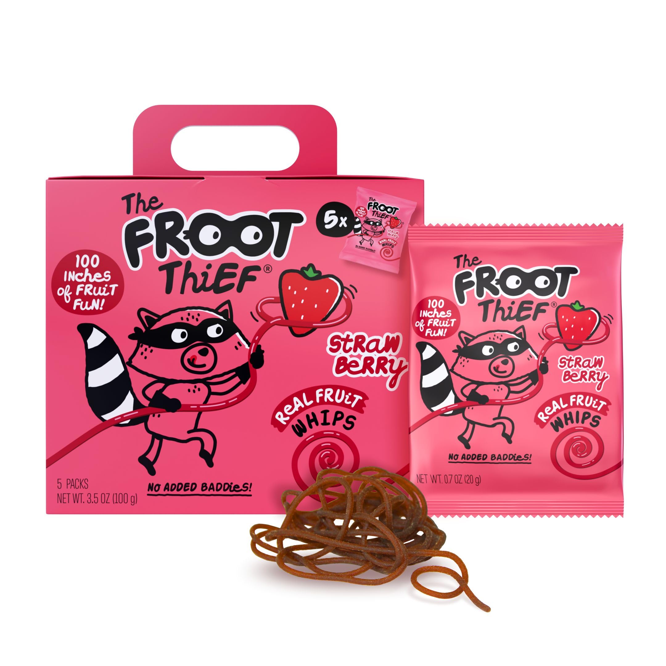 The FROOT Thief Real Fruit Snack Whips, Nut Free, Perfect for School Lunches, Individual Bags for Kids, Strawberry 5 Pack