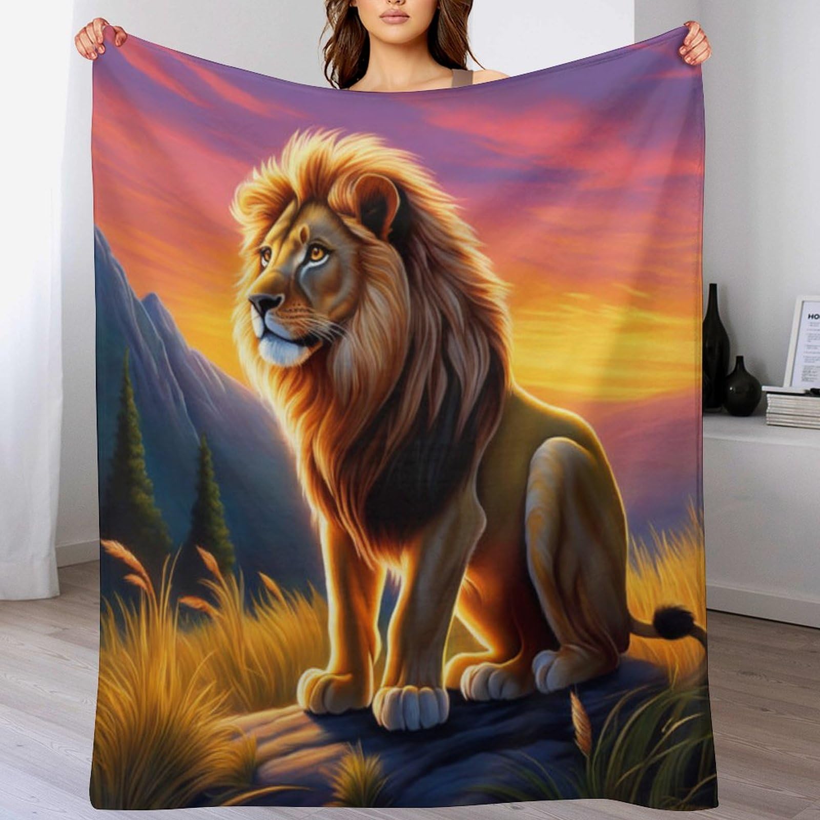Couverture canape lion impression 3D plaid douillet pour soiree cinema en famille