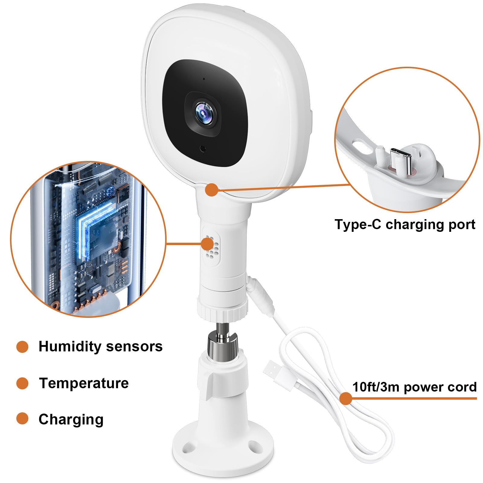 Regulowany uchwyt do niani Nanit Pro Smart Baby Monitor, w pełni zamknięta obudowa uchwyt ścienny z portem ładowania typu C i kablem zasilającym 2,5 m, łatwy w instalacji (kamera nie jest