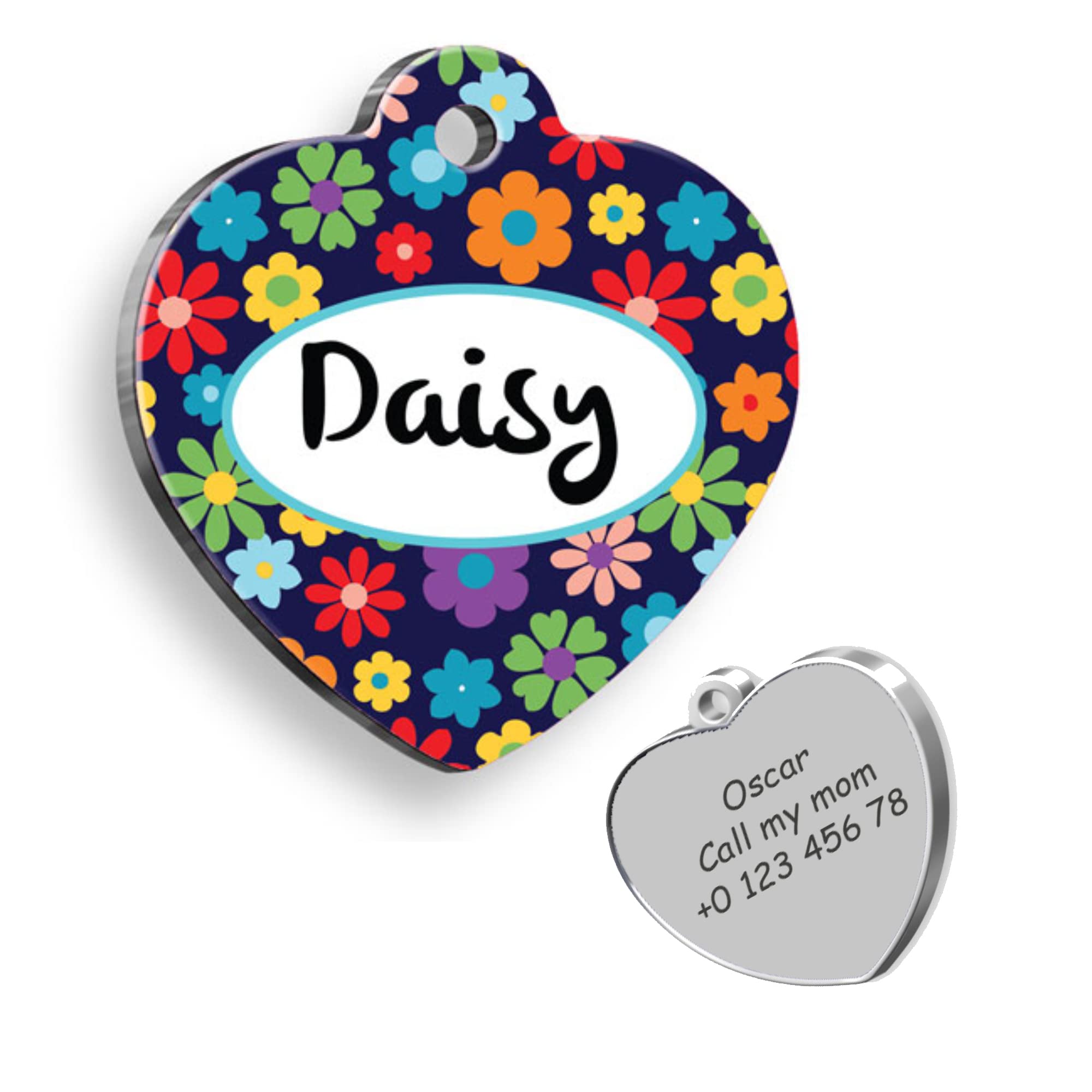 Flower Heart Personalized Dog Tag - Custom Name Tag - ID Tag for Dog & Cat - Customized Pet Tags - Dog Name Tag - Cat Name Tag - Engraved Dog Tag