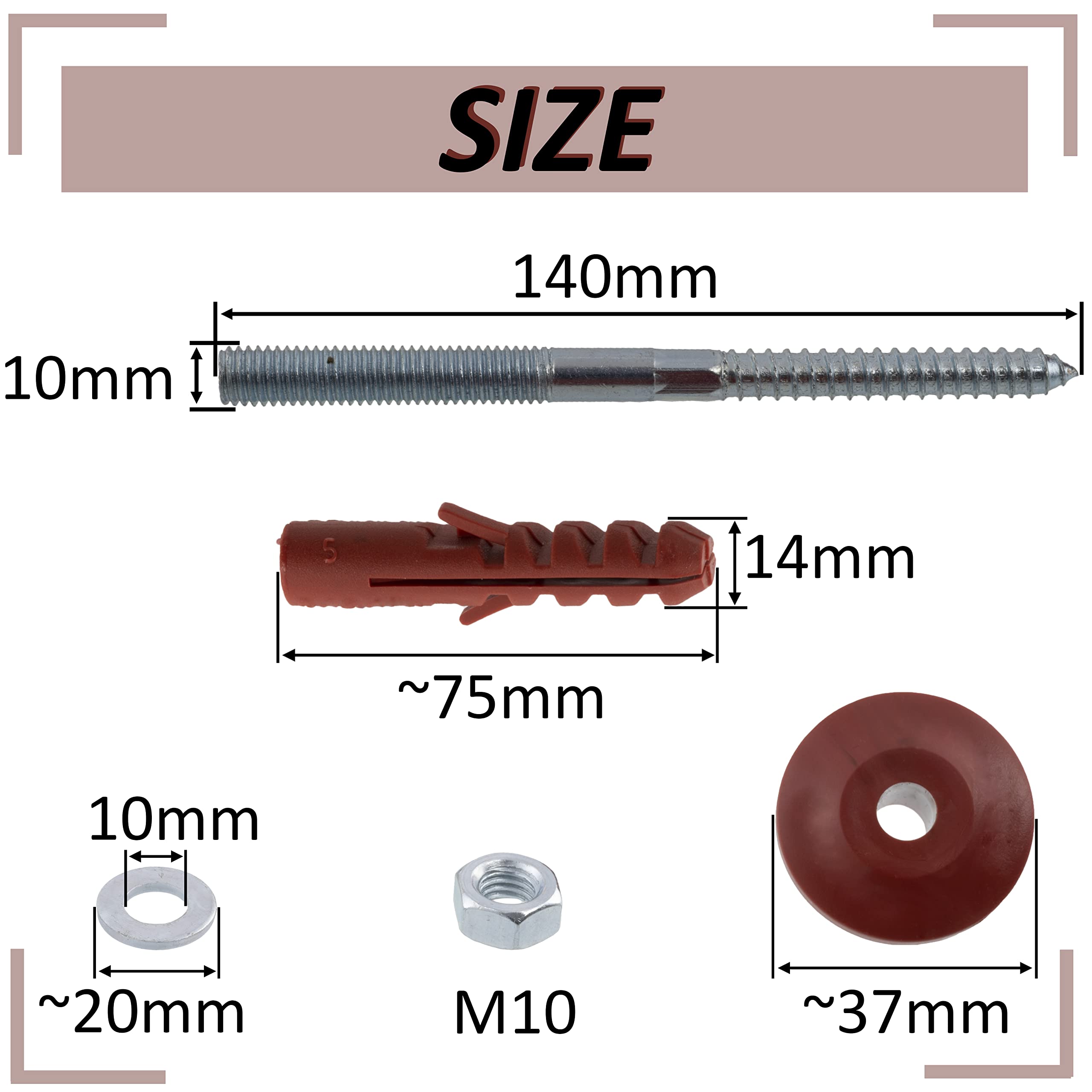 AERZETIX - C65237 - Kit di fissaggio a parete per lavabo sospeso sanitario vite M10x140mm - prigionieri filettati - tassello Ø14x75mm - kit di montaggio lavello fissaggio impianti idraulici