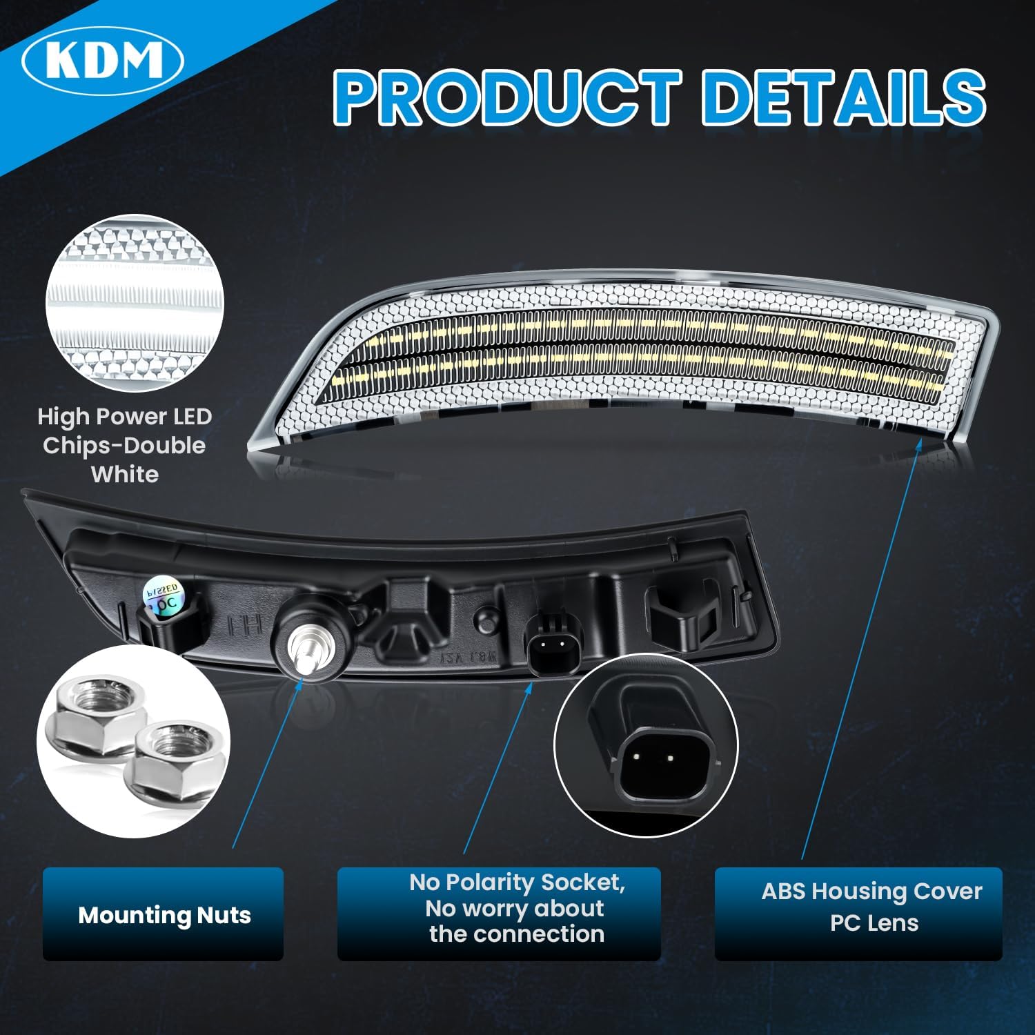 KDM LED Clear Lens Fender Side Marker Reflectors Lights Dual Rows,Compatible for 2022-2025 Subaru BRZ Toyota GR86 Front Bumper Marker Lamp Assembly,Bright White Pack of 2