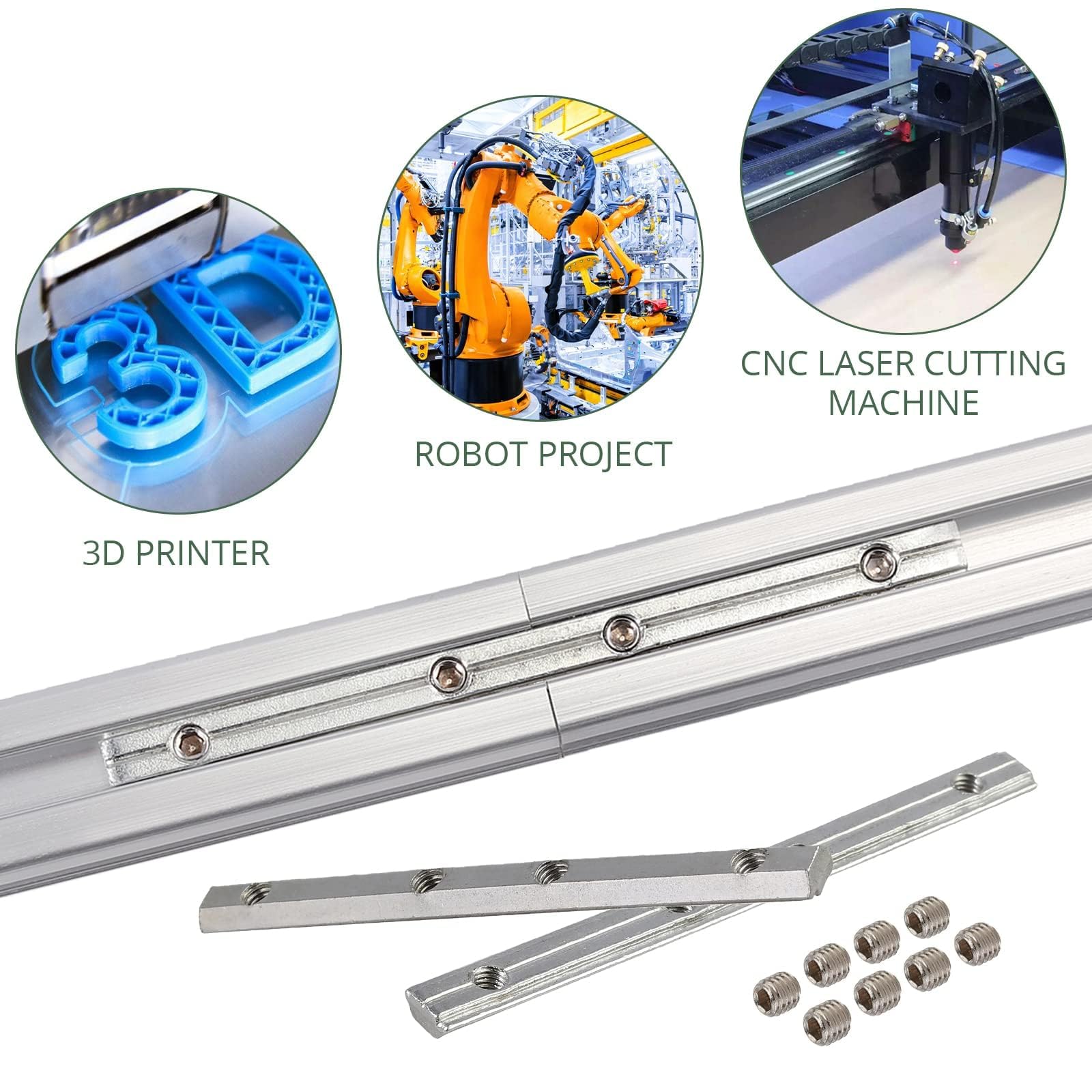 EYPINS 20 szt. 2020 aluminiowe złącza liniowe proste 180 mm złącze wewnętrzne 8 mm uchwyt z płaską płytą z gniazdem T ze śrubami, złącze ocynkowane do profili aluminiowych 2020 2040