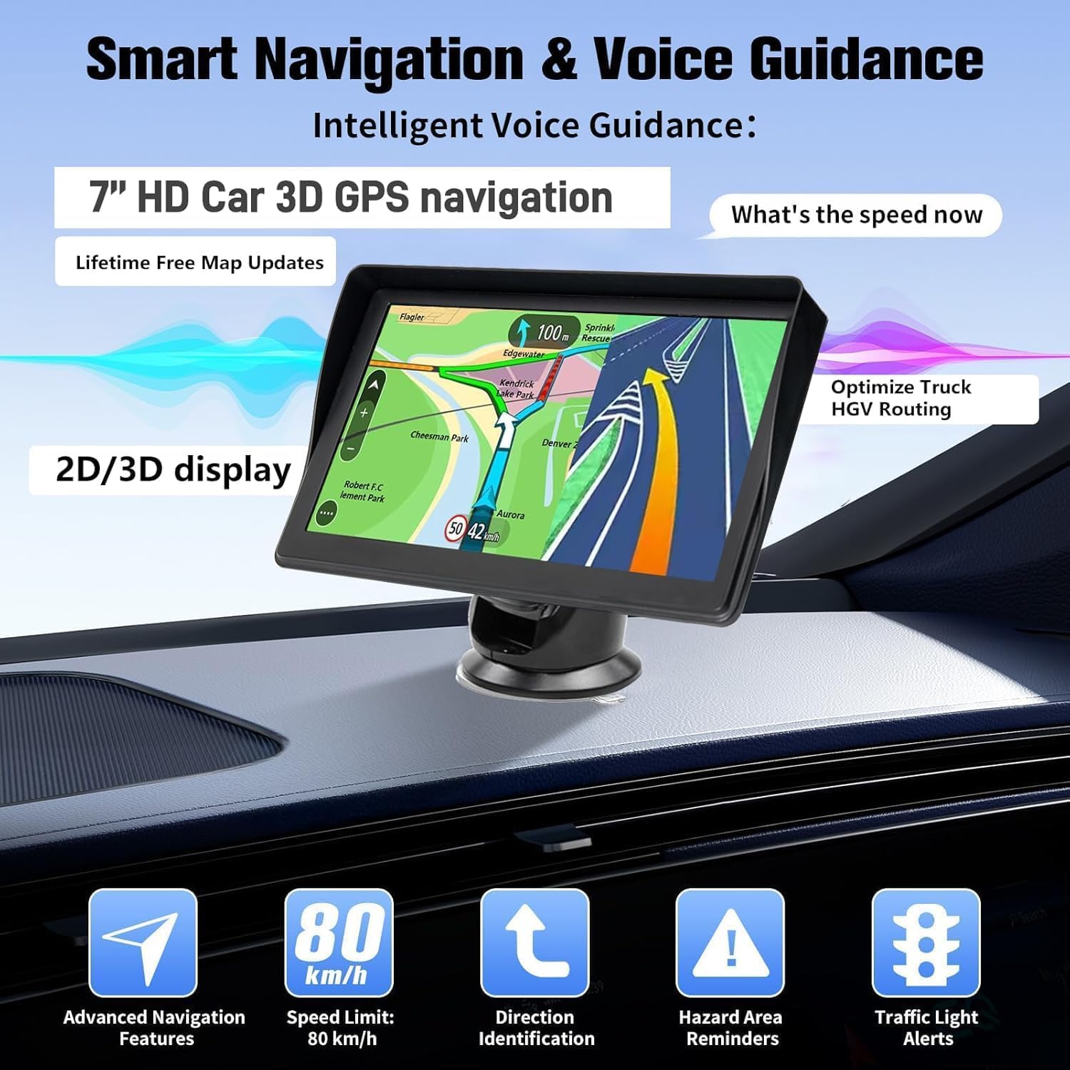 GPS Navigator for Car and Truck, 7 Inch Touchscreen, 2026 North America Maps, Voice Guidance, Speed Limit Warning, USB Connectivity