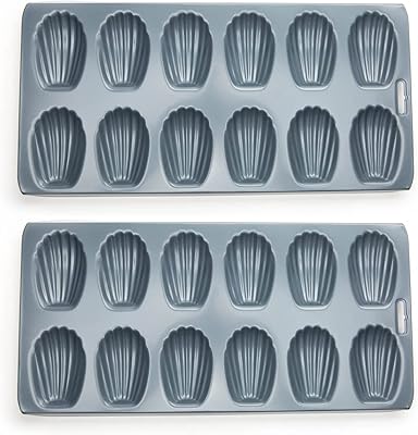 Fox Run 44929 Premium Non-Stick Madeleine Pan, Set of 2, Grey Carbon Steel, 12-Cup