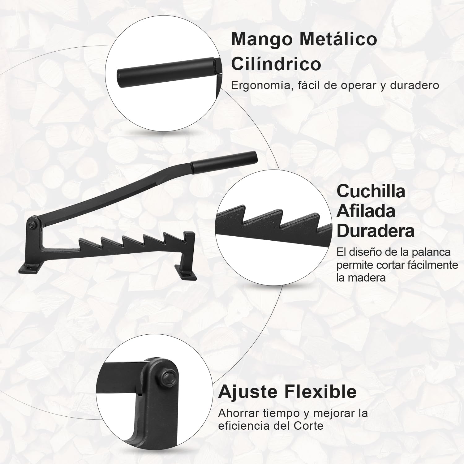 Cortador de Leña de Soporte de Pared, Cortadora de Troncos Manual, Divisor de Leña con Guantes para Camping, Picnic, Casa de Jardín, Negro