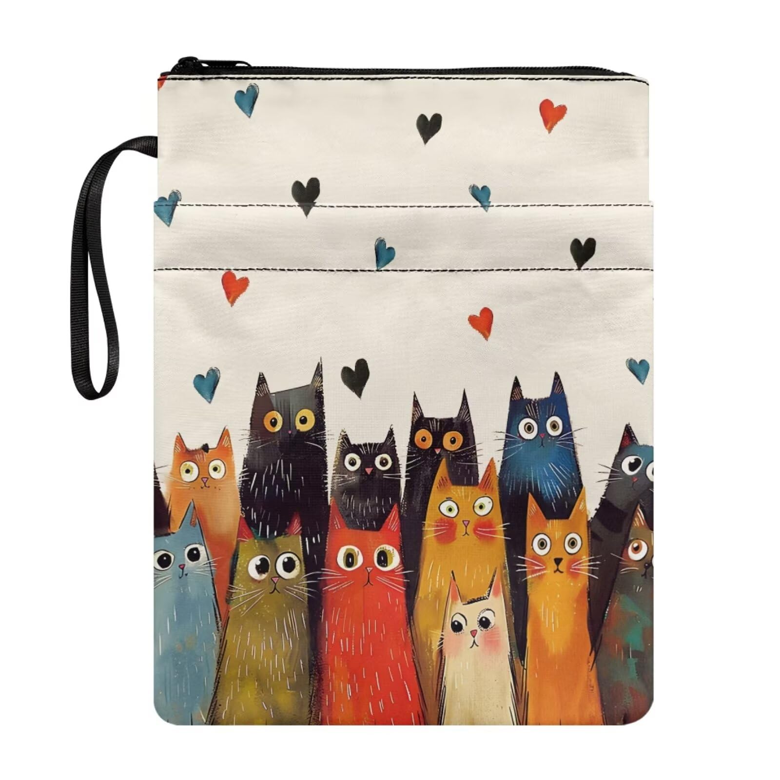 Poceacles Polyester Book Covers for Hardcover Portable Bible Pouch Book Sleeve with Zipper and Extra Pocket for Women Men Boys Girls, Cartoon Heart-Shape Pattern Beige โ image 1