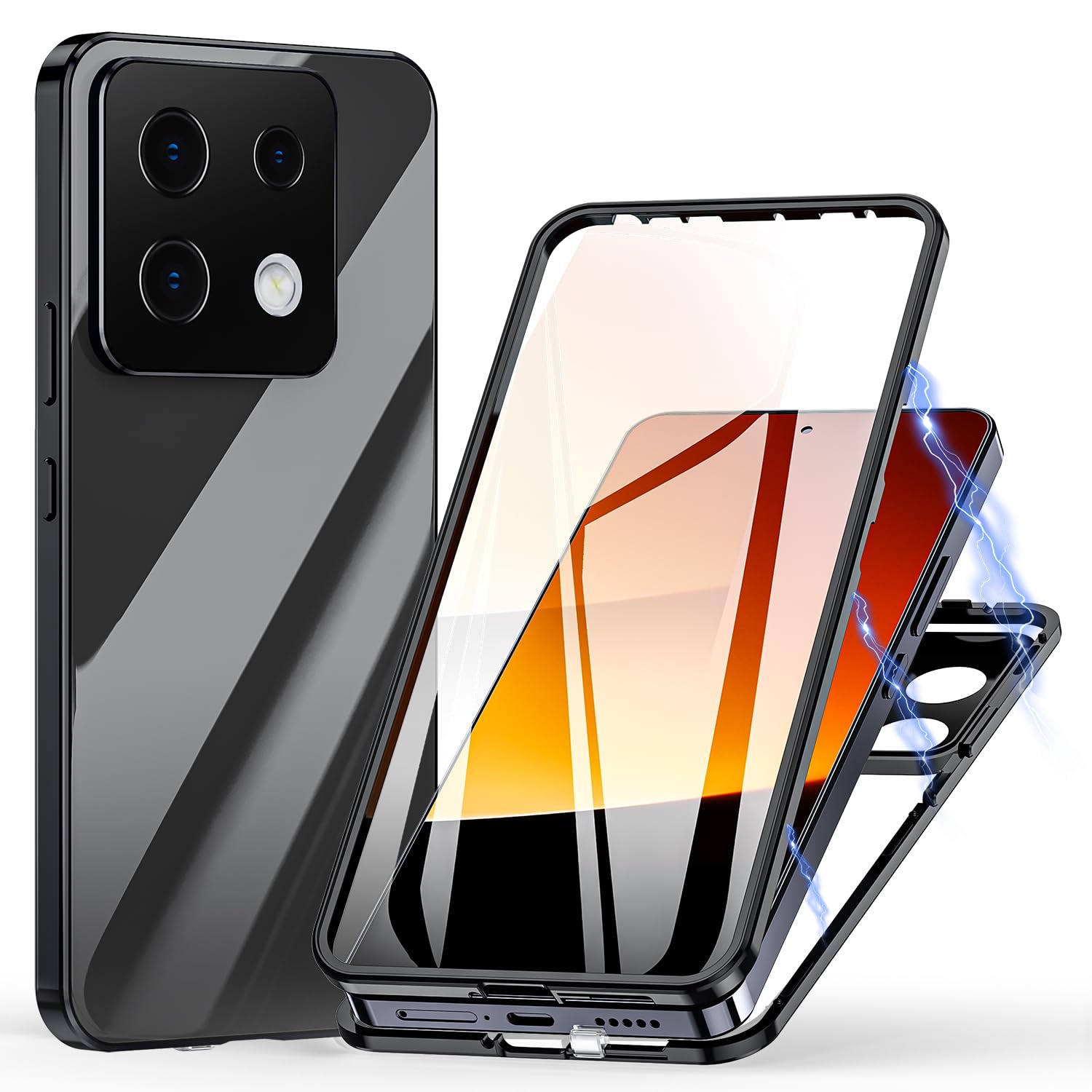 Funda Magnética para Xiaomi Redmi 6A,[360 Protección de Cuerpo Completo]Funda de Adsorción Magnética Marco Metal de Ultra Delgada Transparente Vidrio Contraportada Cover para Xiaomi Redmi 6A