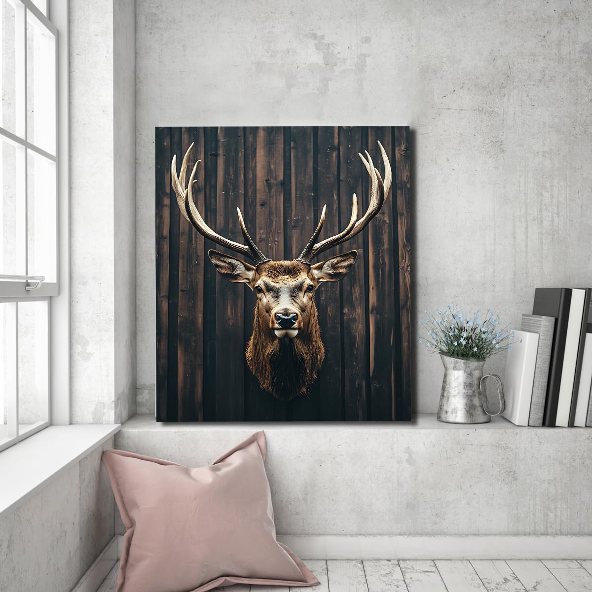 Lamina arte en lienzo ciervo farmhouse vintage marco int. 70x90cm