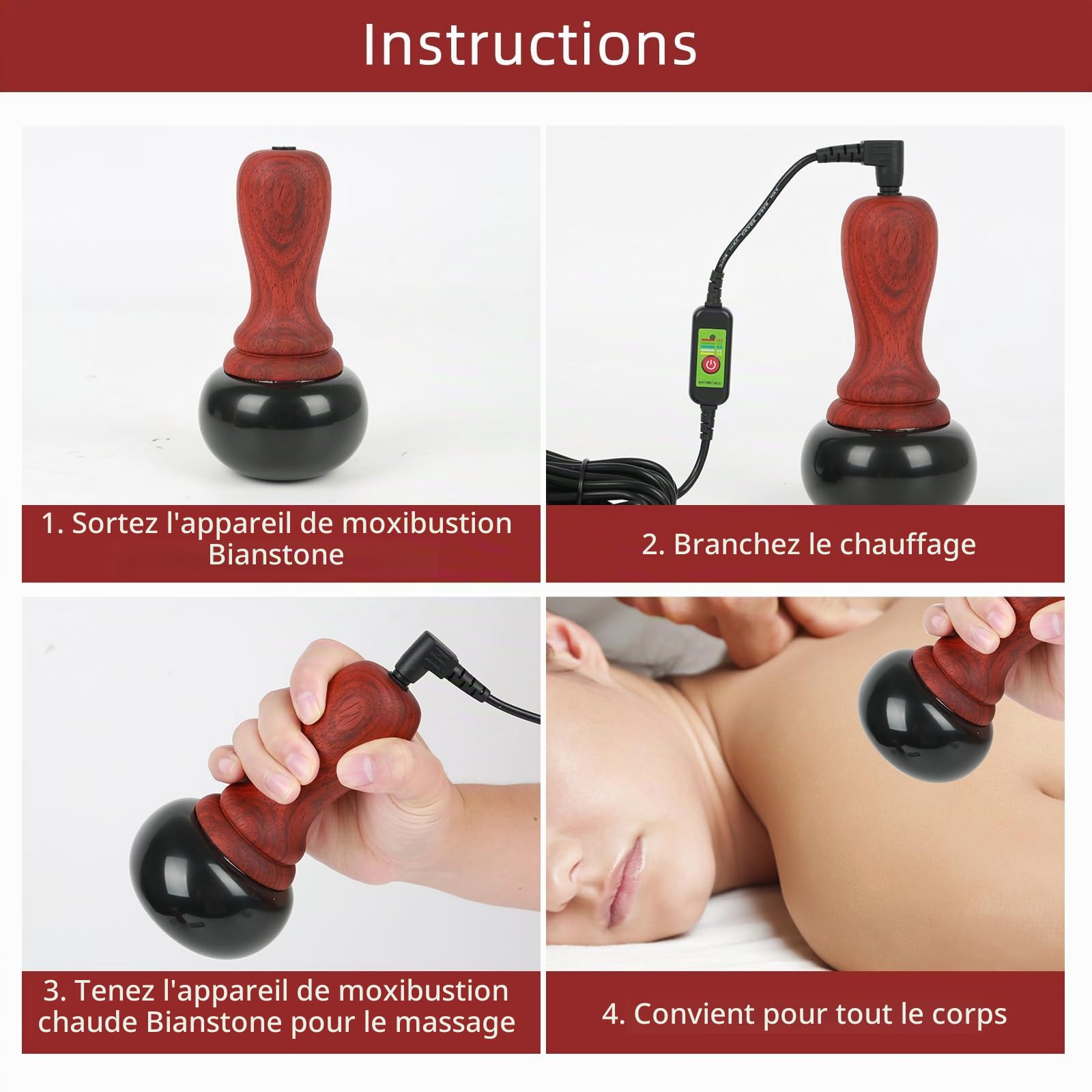 Appareil de massage électrique à pierres chaudes - Appareil de massage Gua Sha électrique Gua Sha avec chauffage en pierre naturelle, contrôle de la température à cinq vitesses, pour massage à la