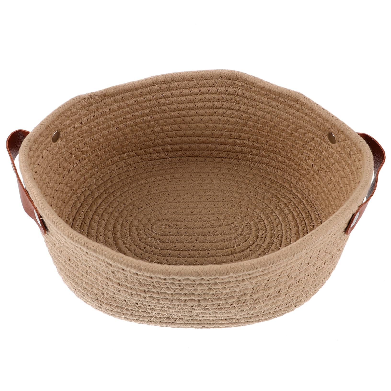 Panier rangement coton tressé kaki bac de stockage avec poignée cuir paniers salon chambre