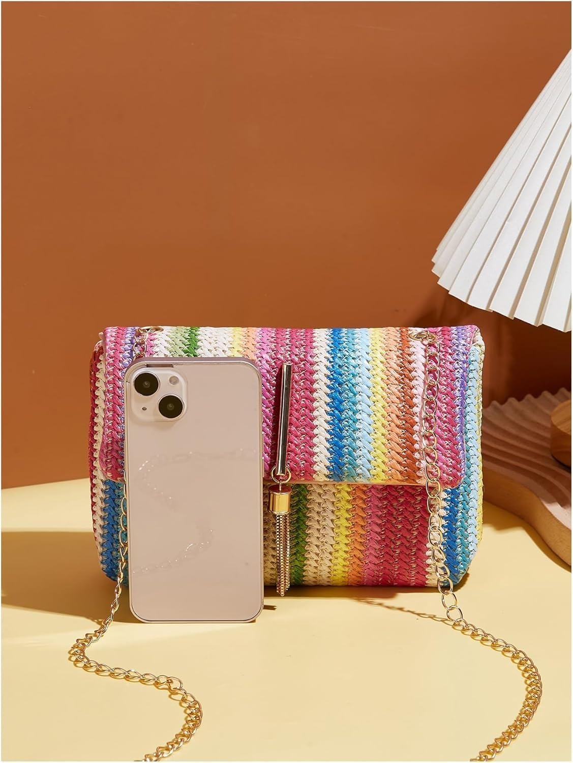 Straw Crossbody Bags for Women Trendy Fashion Tassel Decorated Summer Beach Casual Striped Pattern Flap Shoulder Bag - Image 2