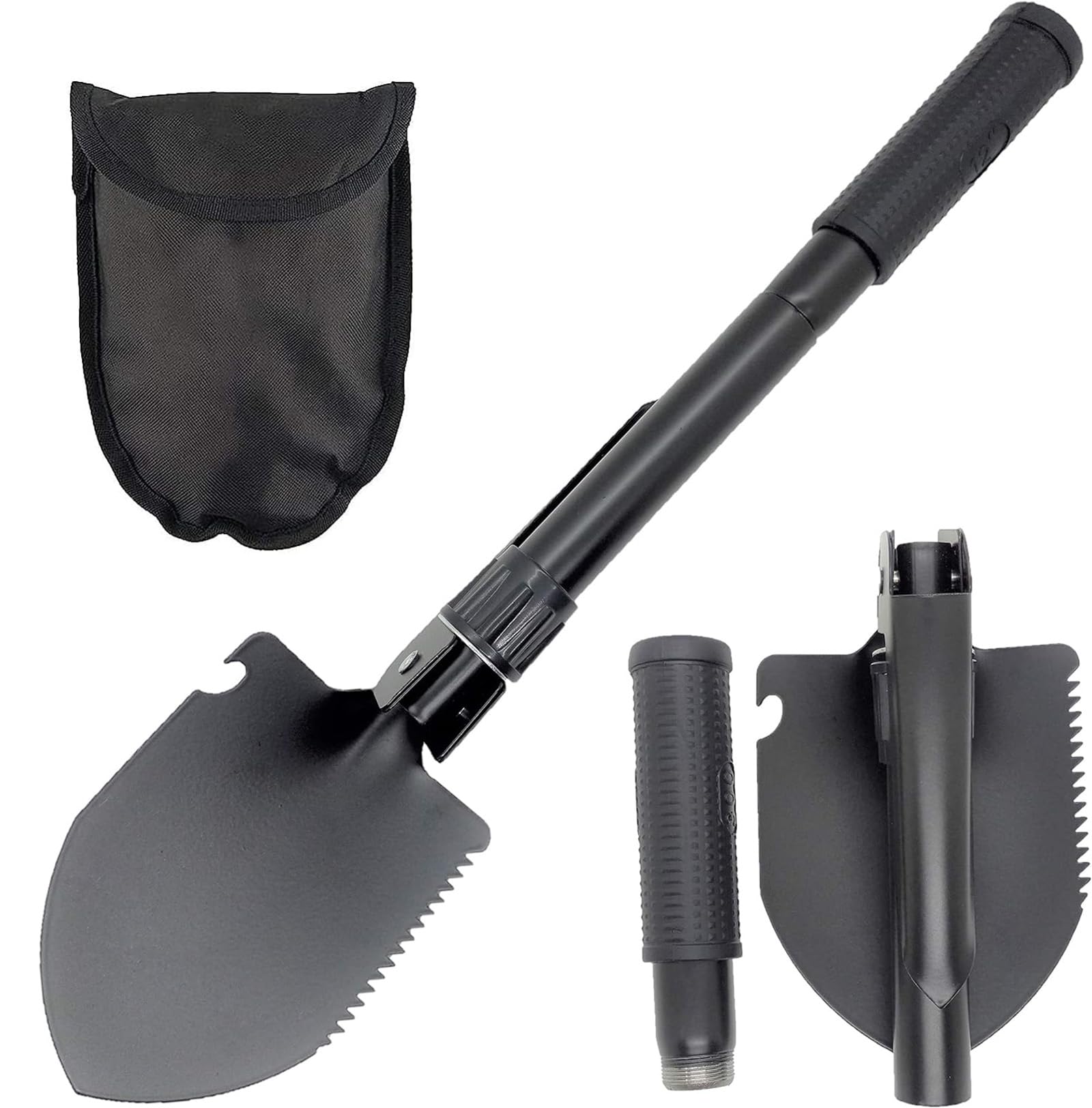 COOLBABY Multifunctional Folding Shovel, Camping Snow Shovel Car Digging Shovel with Compass Storage Bag for Survival, Camping, Trekking, Gardening, Car Emergency (41cm)