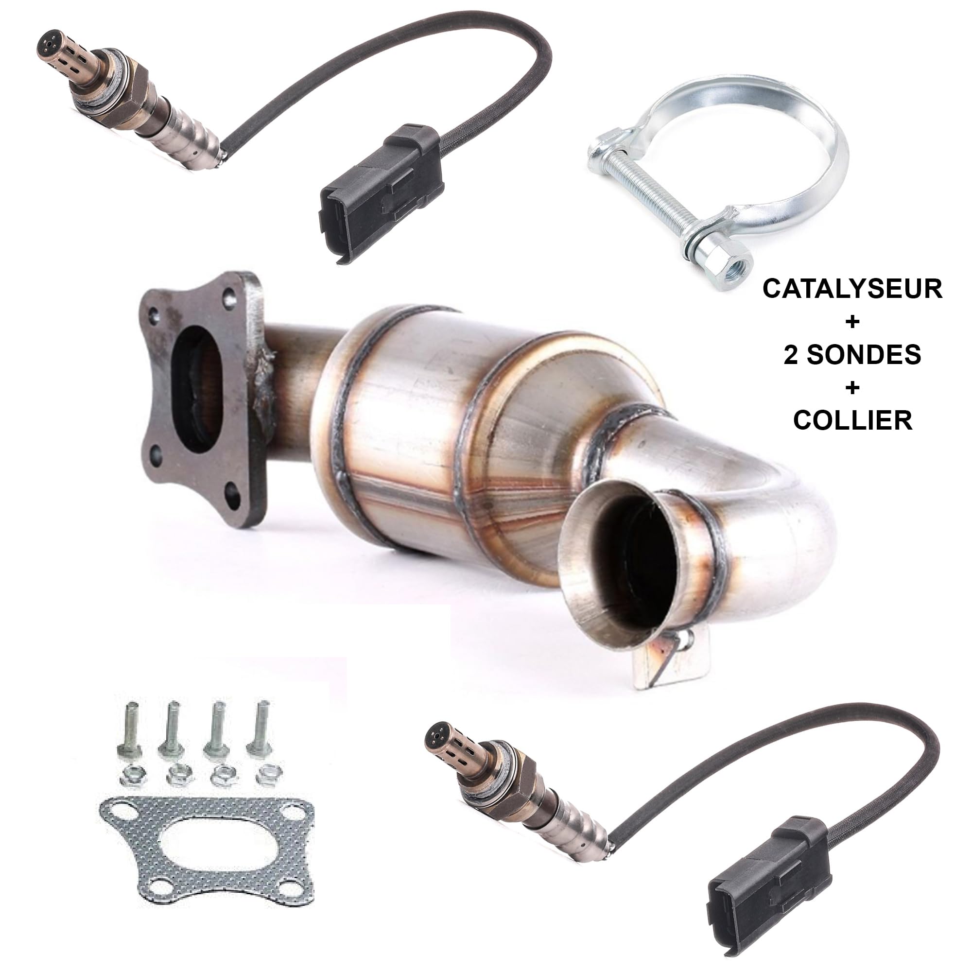 Partsline Kit Catalyseur AVEC 2 Sondes ET Collier d'Échappement compatible avec C1 II, C3 II, C4 Cactus, C-Elysée, DS3, 108, 2008, 208, 301, 308 II, Aygo 1.0 1.2 VTi - 9672883980 3649378 3639472