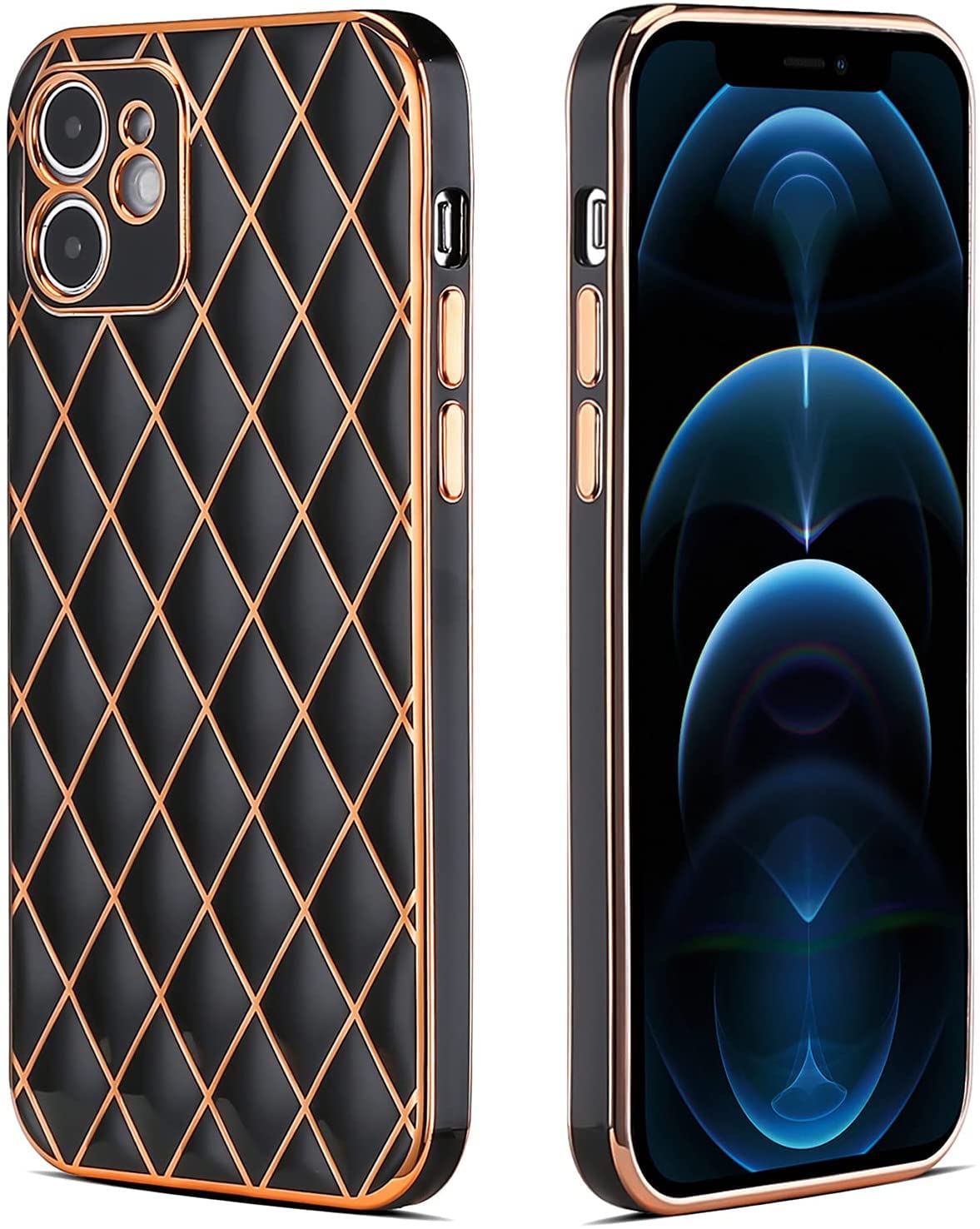 TEEKAOO Diamond Series TPU Chrome Plating Geometric Design Back Cover Case Compatible for iPhone 11 (iPhone 11, Black)