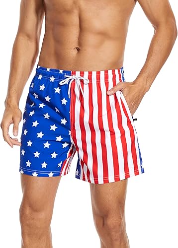 Miniatura 6 de Aueyan Traje de baño para hombre de 5.5 pulgadas con forro de compresión y bolsillos con cremallera, de secado rápido, divertidos pantalones cortos