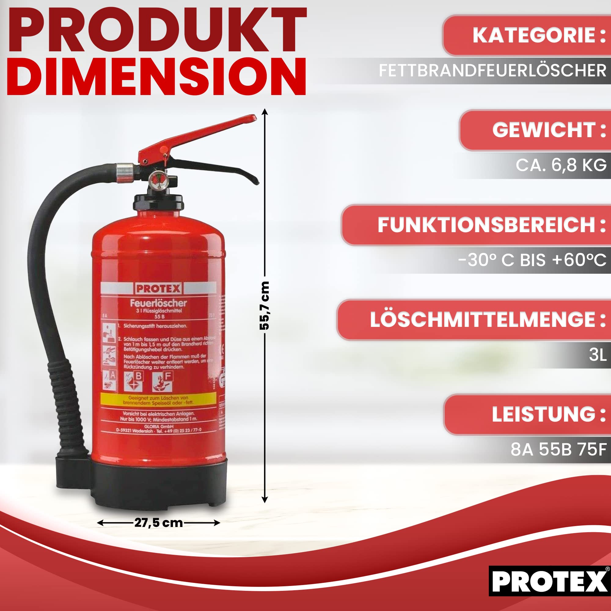 Fettbrand-Feuerlöscher 3L FDA 3 fluorfrei inkl. Halterung u. Plakette