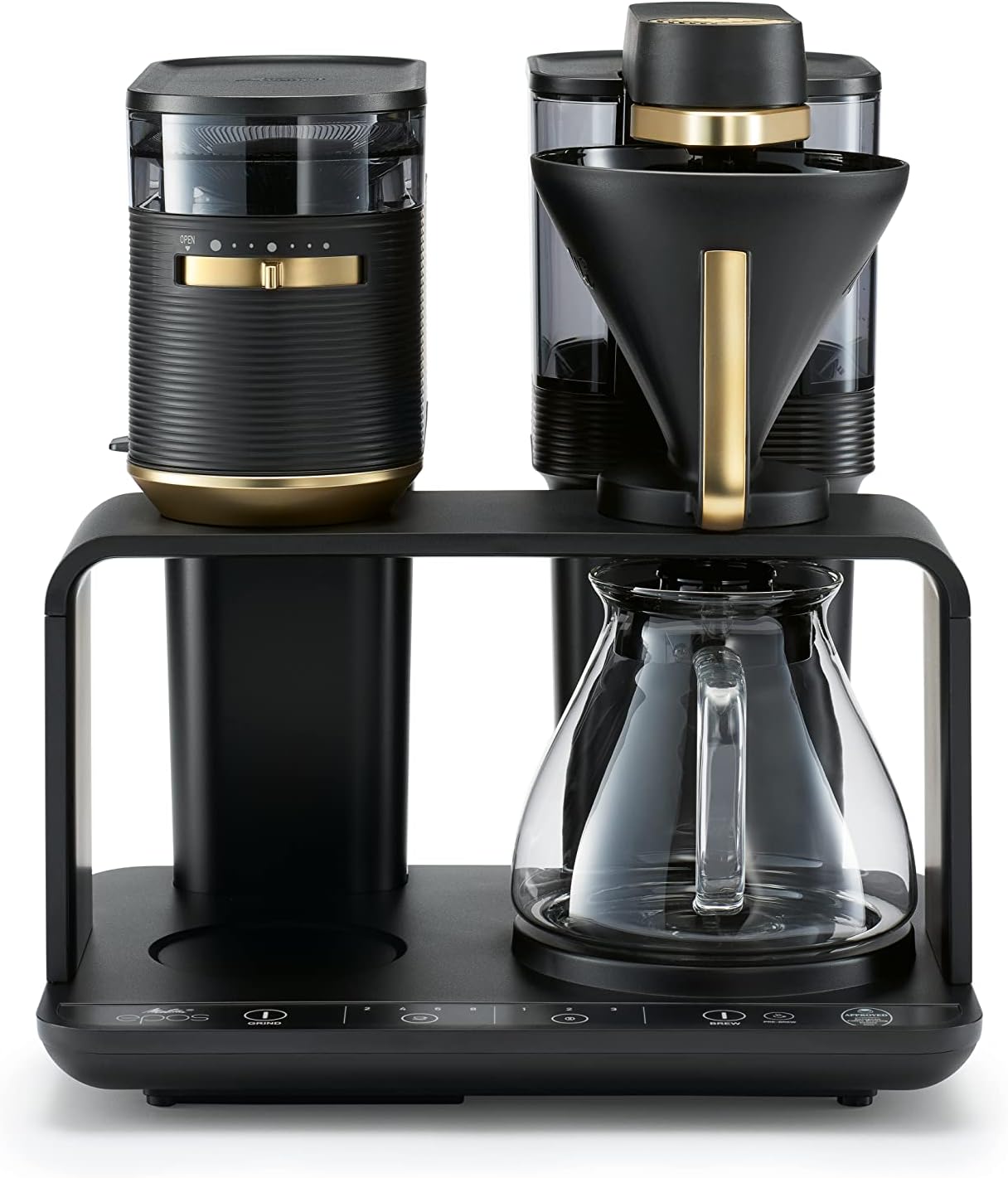 Melitta EPOS Pour Over Coffee Machine with Grinder: Unique Brewing System & Innovative Design, Black and Gold