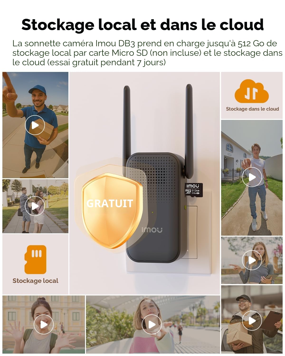 Imou 4MP Panoramic Doorbell DB3 KIT, Sonnette Vidéo 2K+ WiFi avec Carillon, Vision Nocturne 4MP 5m, Détection de Colis par AI Alerte App, Vue Panoramique de la Tête aux Pieds, Audio Bidirectionnel