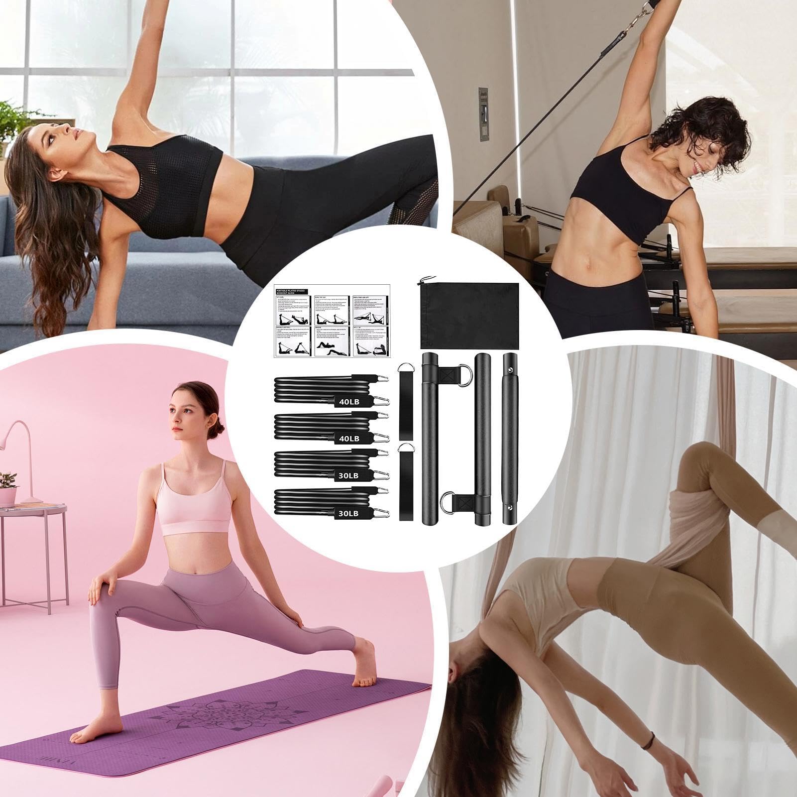 Zestaw sprzętu do pilatesu, sprzęt wzmacniający trening regulowany wielofunkcyjny | zestaw do jogi pilatesu - do treningu ramion talii dla kobiet mężczyzn nóg pośladków bioder siły mięśni