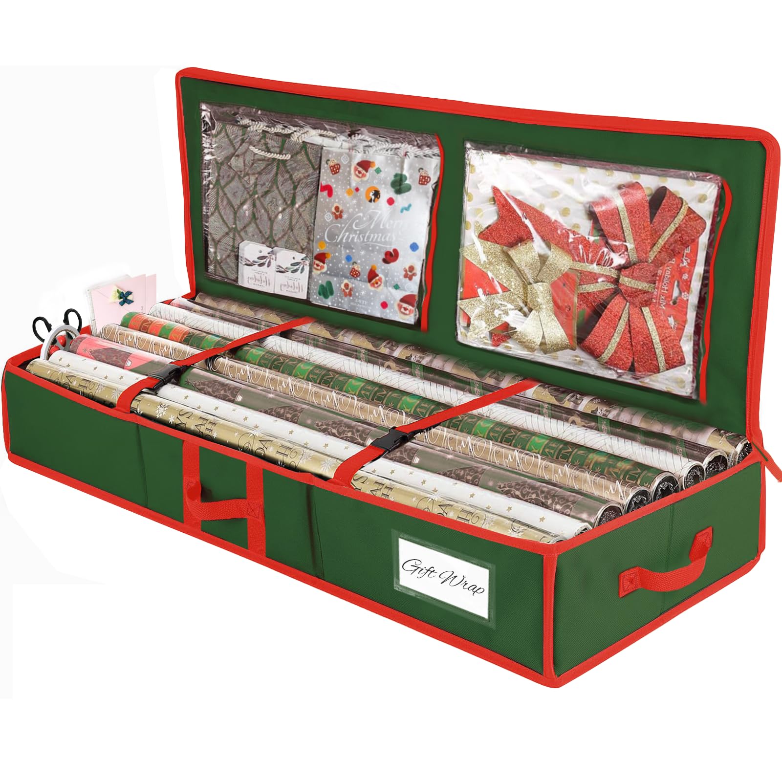 Yiomxhi Organizer Carta Regalo con Tasche Interne e Cinghie Regolabili, 103 cm Porta Rotoli Carta Regalo in 600D Oxford Borsa Organizzatore per Carte, Fiocchi, Nastri Natale (Verde)