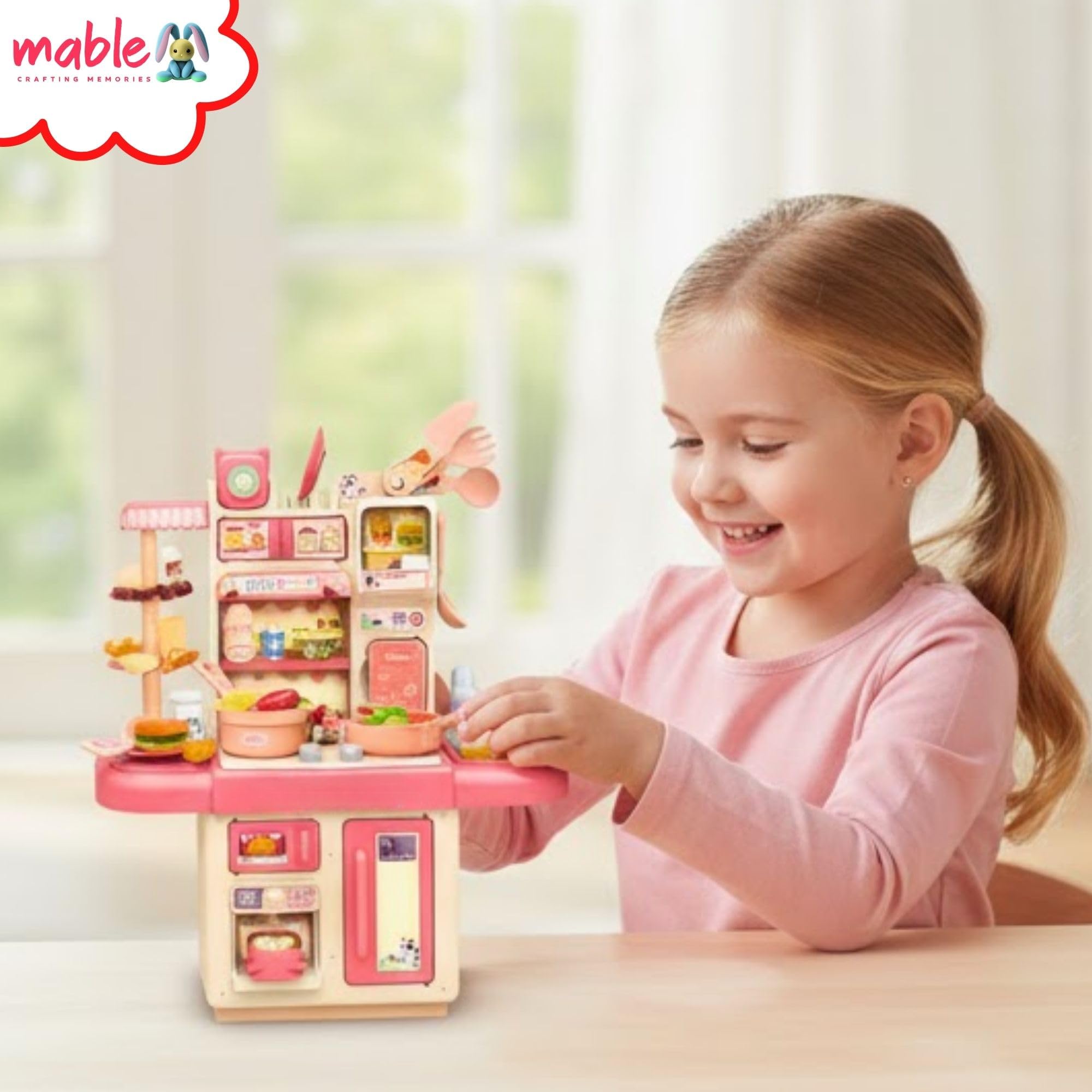 Mable Kids Kitchen Set – Interactive Pretend Play Cooking Toy with Mini Utensils | Realistic Role Play Kitchen for Girls & Boys | Light & Sound Fun, Imaginative Play, Early Learning Toy – Multicolor 2