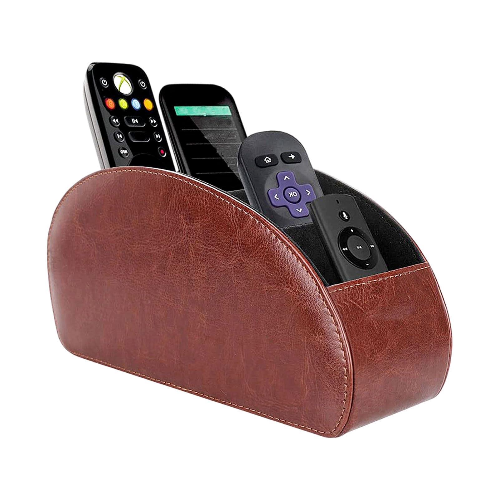 Support De Télécommande PU 5 Compartiments - Organiseur Bureau Gris Multifonction Pour Télécommandes Et Papeterie