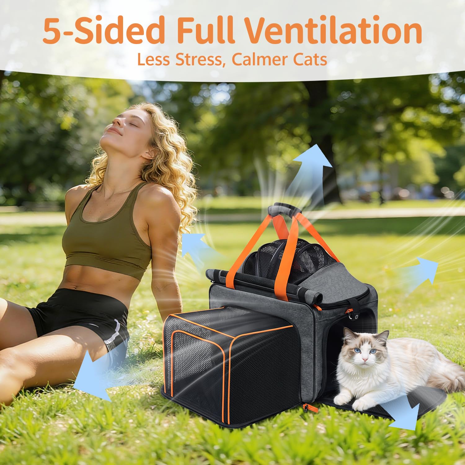 Meowker Cat Pet Carrier Soft Sided Bag Airline Approved, Foldable Travel Large Carrier for Small Kittens Medium Cats Up to 13 Lbs, Expandable Carrying Case for Car, Comfortable for Transport - image 7