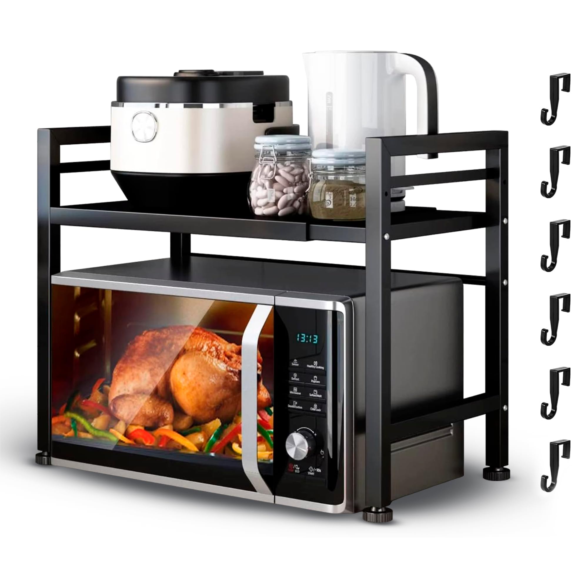 Expandable Microwave Shelf | Adjustable Kitchen Stand | Countertop Organizer Cabinet for Microwave, Ovens and Appliances | Sturdy Shelving and Easy Assembly