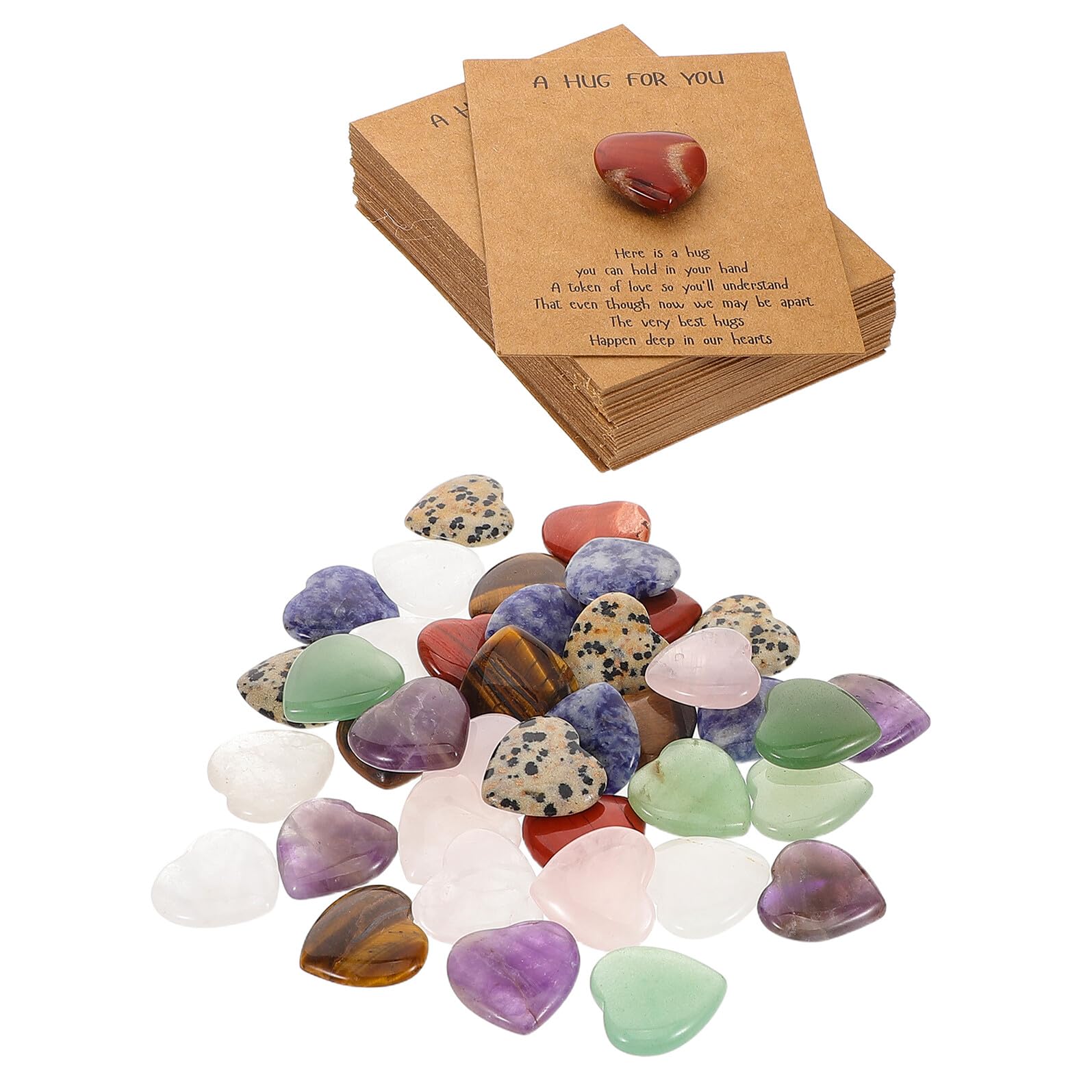 Set da 40 Biglietti di Auguri con Pietre Naturali a Forma di Cuore 2 CM Carte Regalo per Festa degli Innamorati e Compleanni Bomboniere Romantiche per Regali di Anniversario e