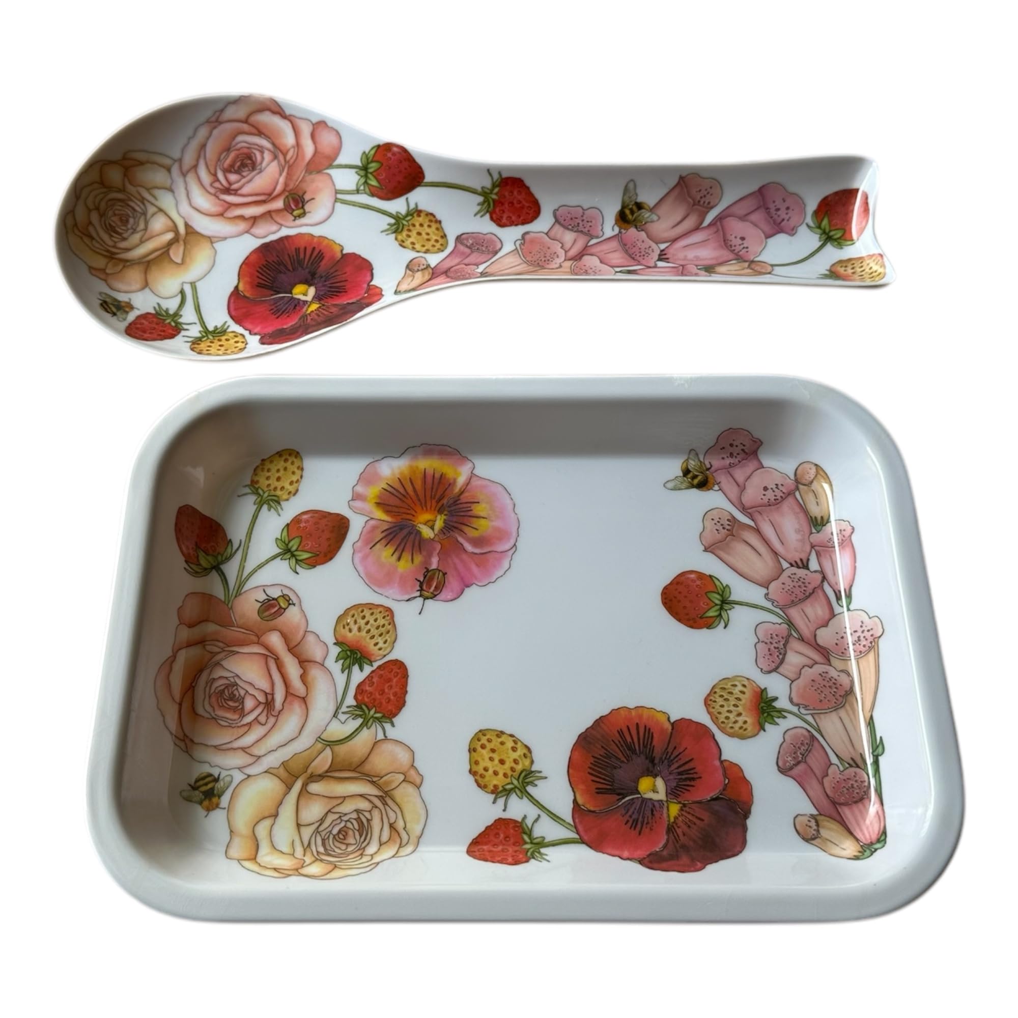 Juego de 2 soportes para cucharón + bandeja de cocina, juego de 2 piezas para apoyar cucharas con bandeja, accesorios de cocina, juego de utensilios de cocina multiusos (primavera)