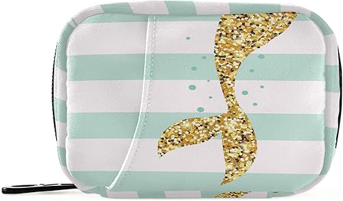 Miniatura 1 de Naanle Pastillero de cola de sirena a rayas, pastillero de 7 días, bolsa organizadora de píldoras de viaje con cremallera, funda semanal portátil,